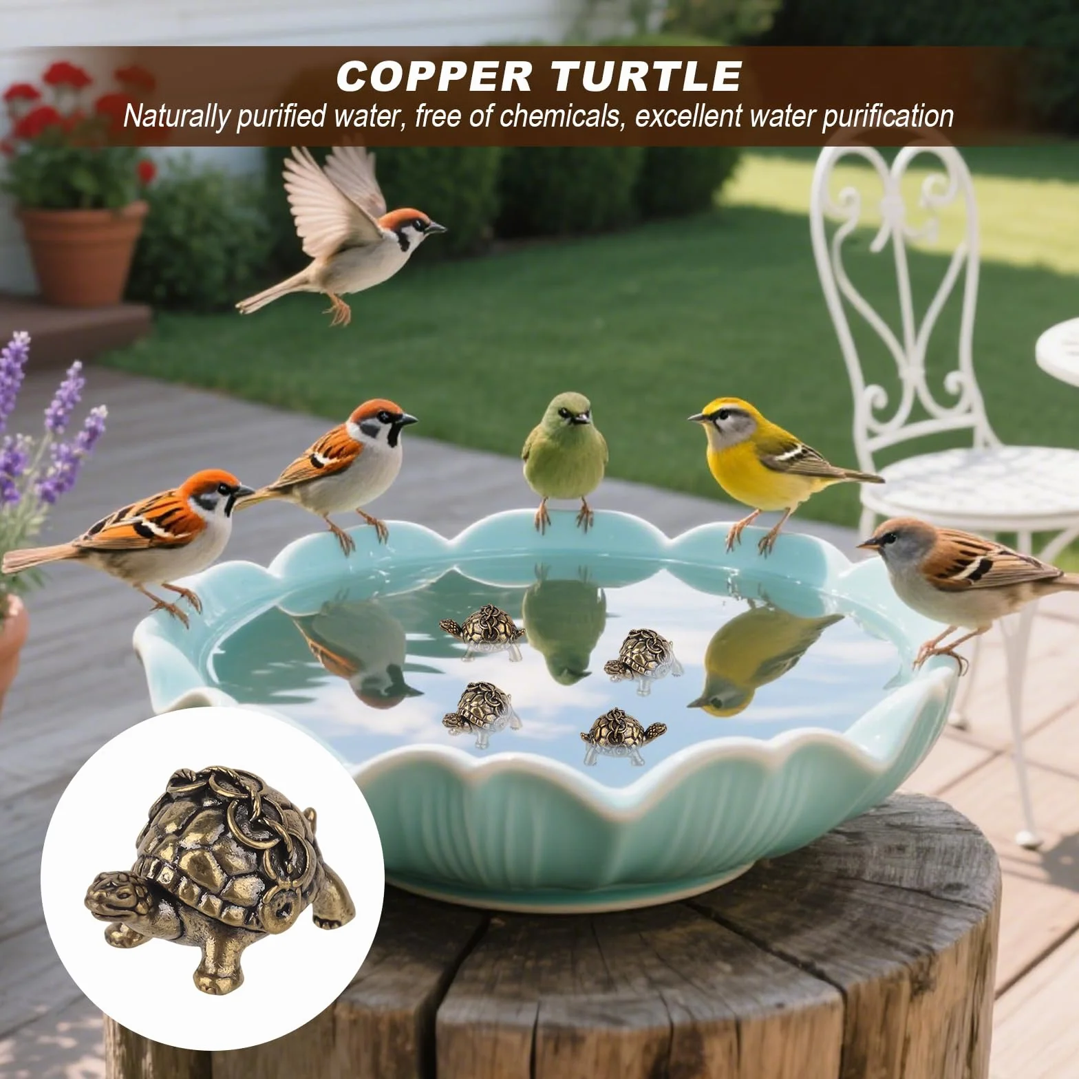 Penitue 4pcs Mini Disque en Cuivre pour Bain d'oiseaux Forme de Tortue 25g