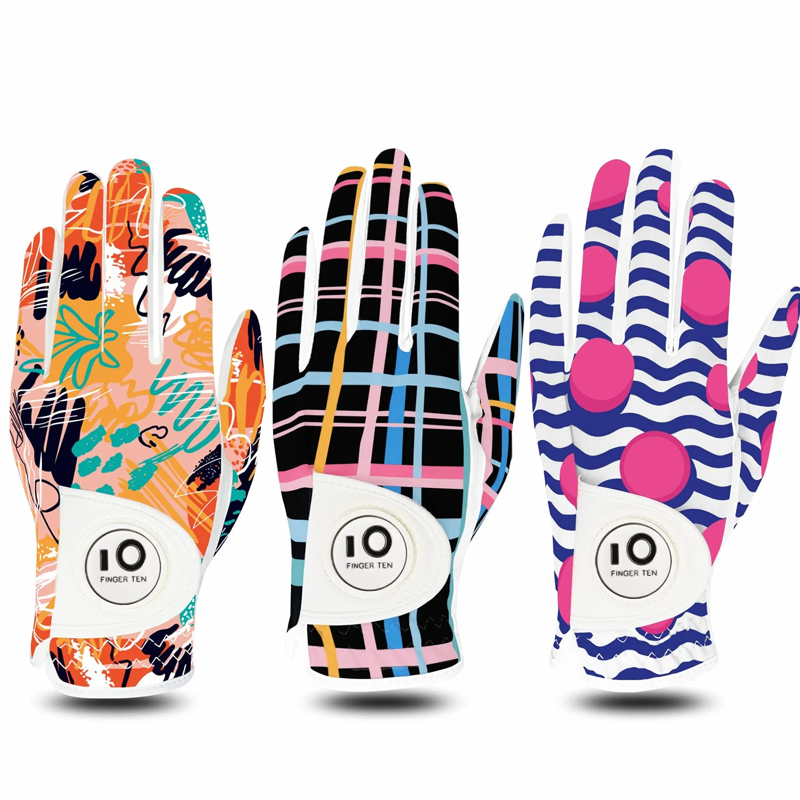 FINGER TEN Gants de Golf Femme Main Gauche Droite Motif Imprimé Respirant Taille S M L XL