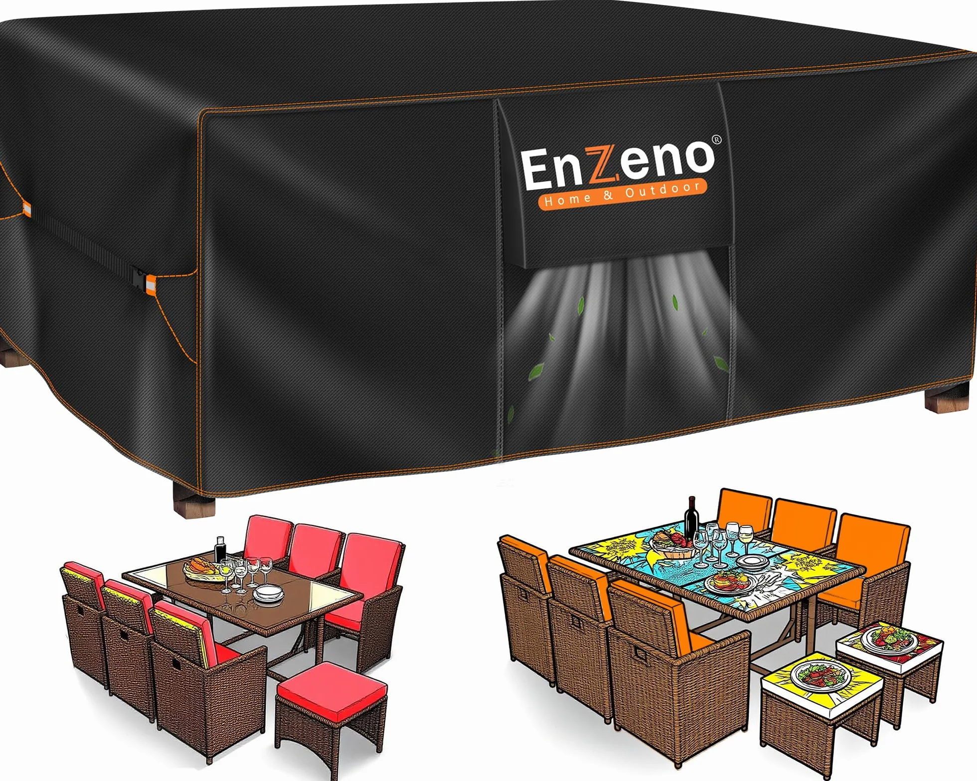 Enzeno Housse Salon de Jardin Exterieur 420D Oxford Tissu Protection Imperméable Anti-UV 180x120x74cm