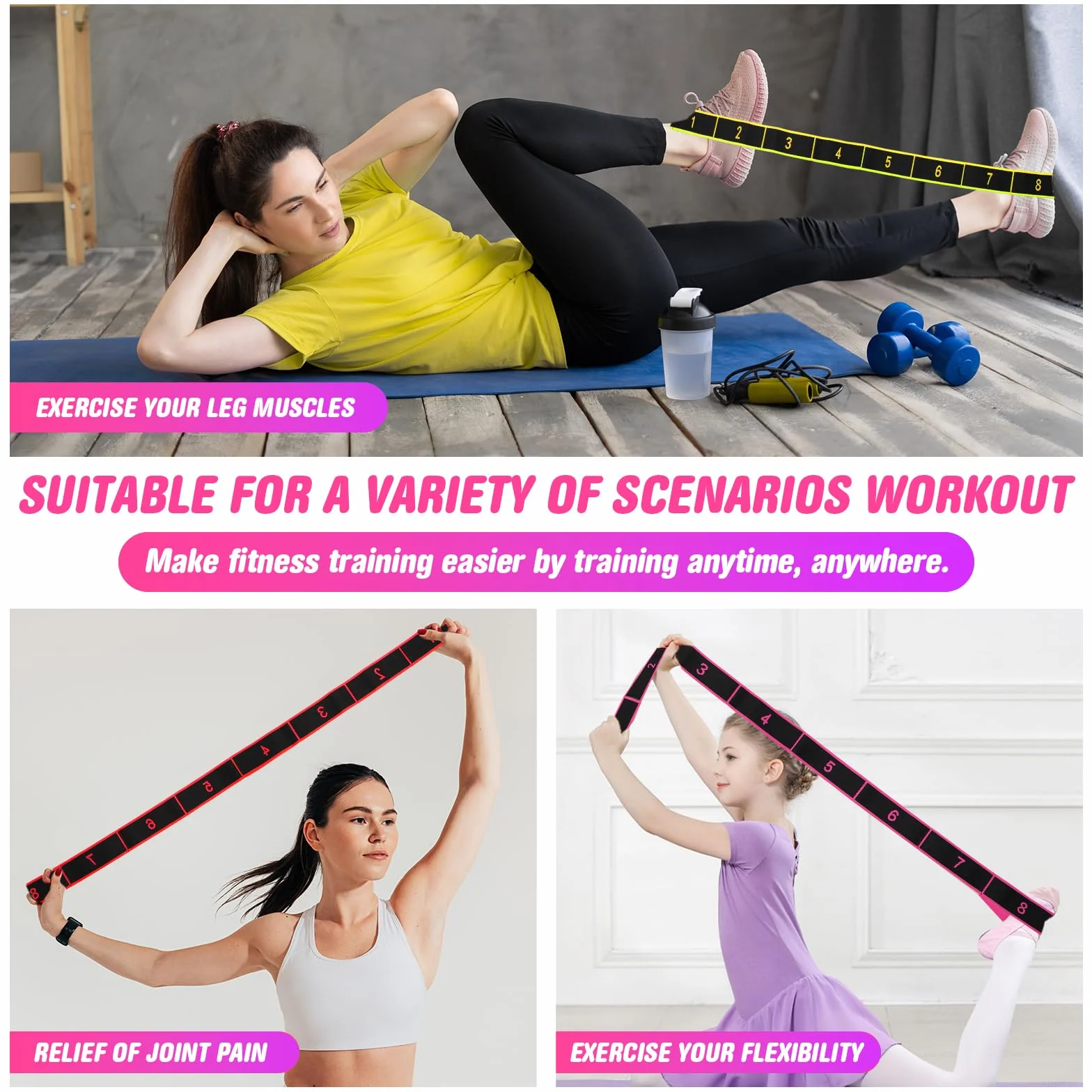 5 Pièces Bande Élastique de Yoga Résistance Band Fitness 8 Niveaux de Forces Bande Élastique Musculation Bande Elastique Etirement pour Fitness, Yoga, Pilates, Danse, Gymnastique (5 Couleurs)