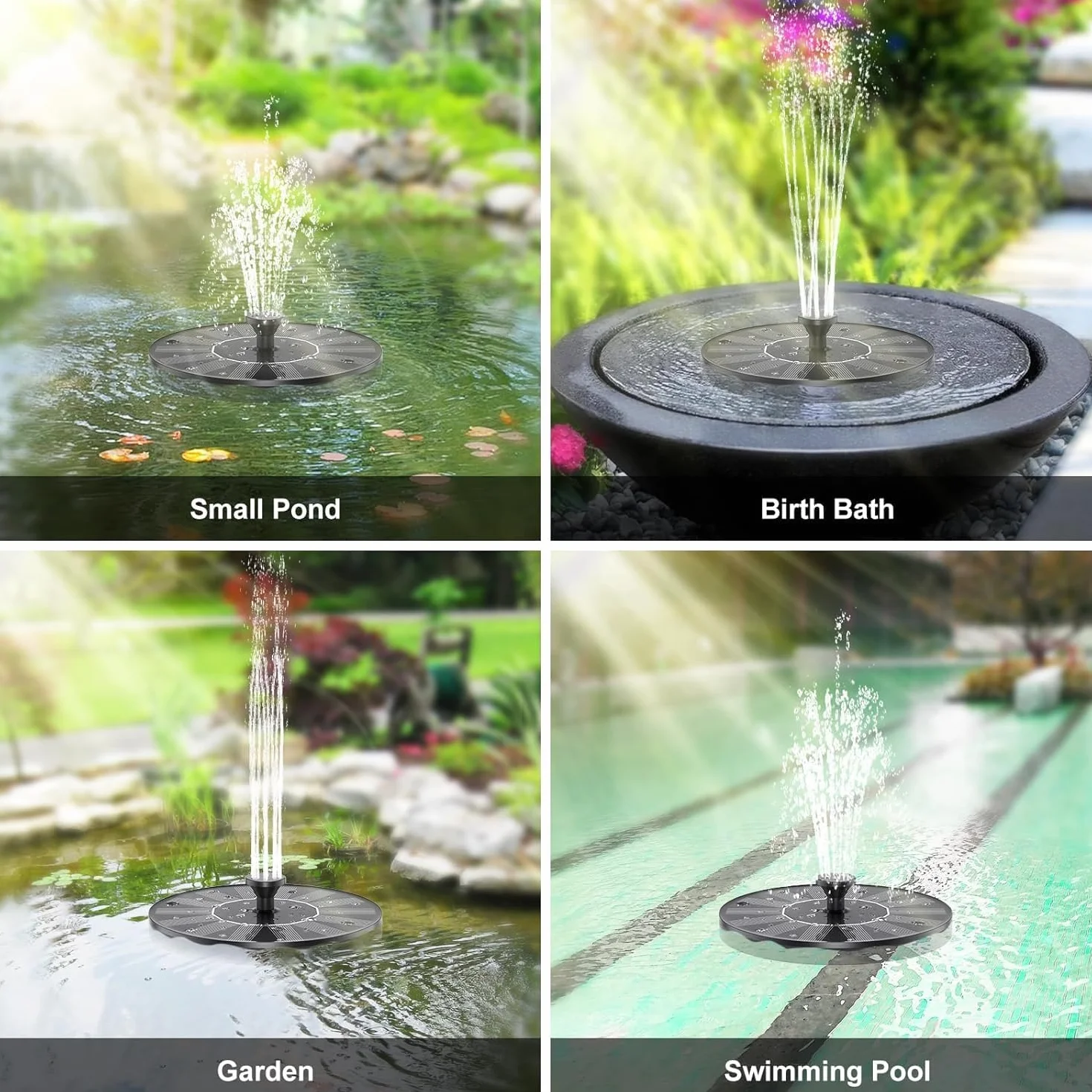 Fontaine solaire pour jardin, bain d'oiseaux, pompe à eau solaire de bassin