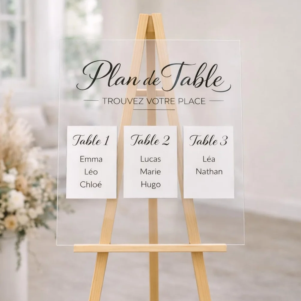 Stickers Personnalisés Plan de Table Mariage – Décoration à Coller sur Bois, Plexi ou Miroir – Fabrication Française
