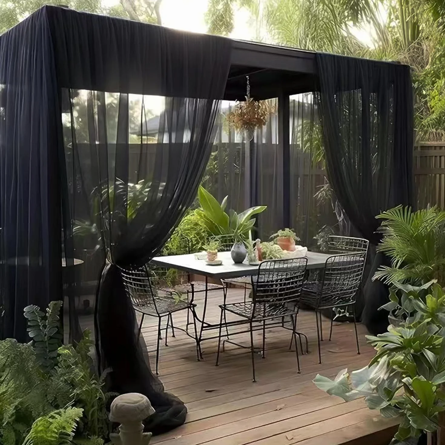 Moustiquaire Tonnelle Extérieure, 3 m x 6 m, Noir, Protection Anti-Insectes pour Pergola, Patio, Terrasse et Jardin