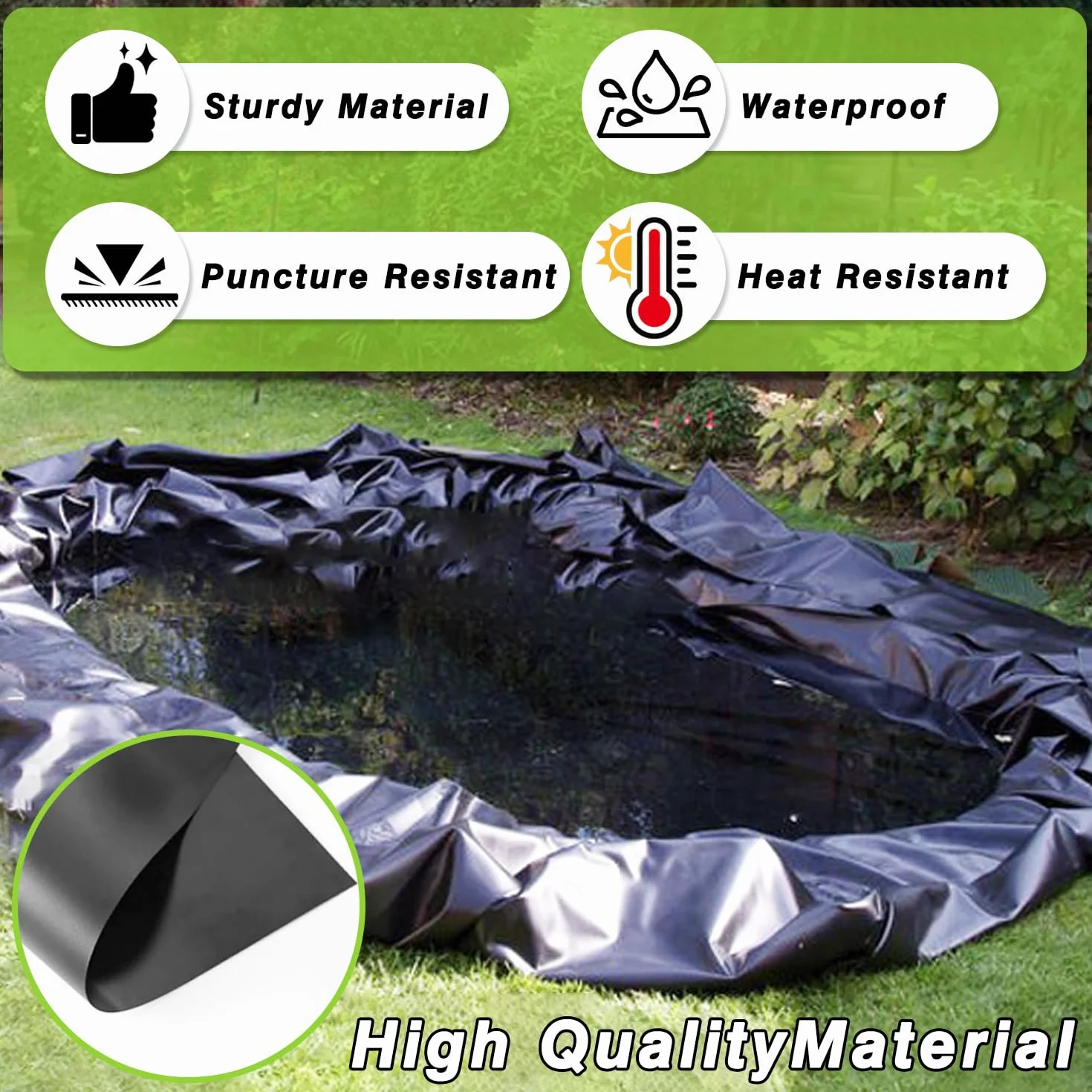 Bache Bassin PVC 2m x 2m Noire Imperméable Résistante Intempéries Membrane Étanchéité Bassins Poissons Piscines Cascade Fontaines