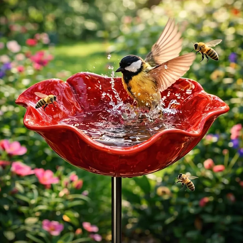 Abreuvoir à Abeilles pour Jardin, Bain d'oiseaux, Piquet en Métal Décoratif