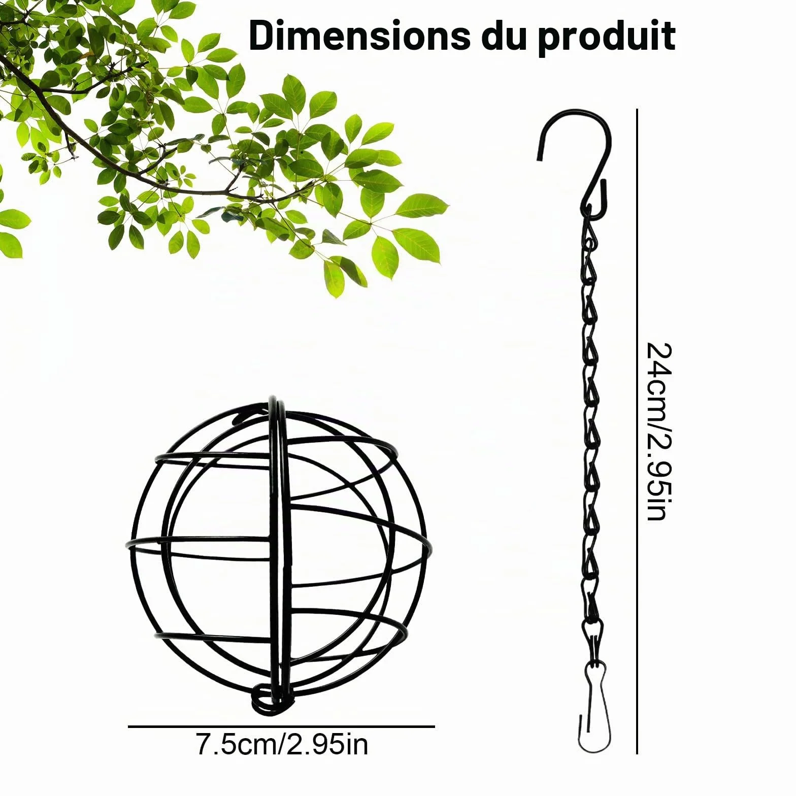 Mangeoires à boules de graisse pour oiseaux en métal anti-écureuils 4 pièces avec crochets S extérieur