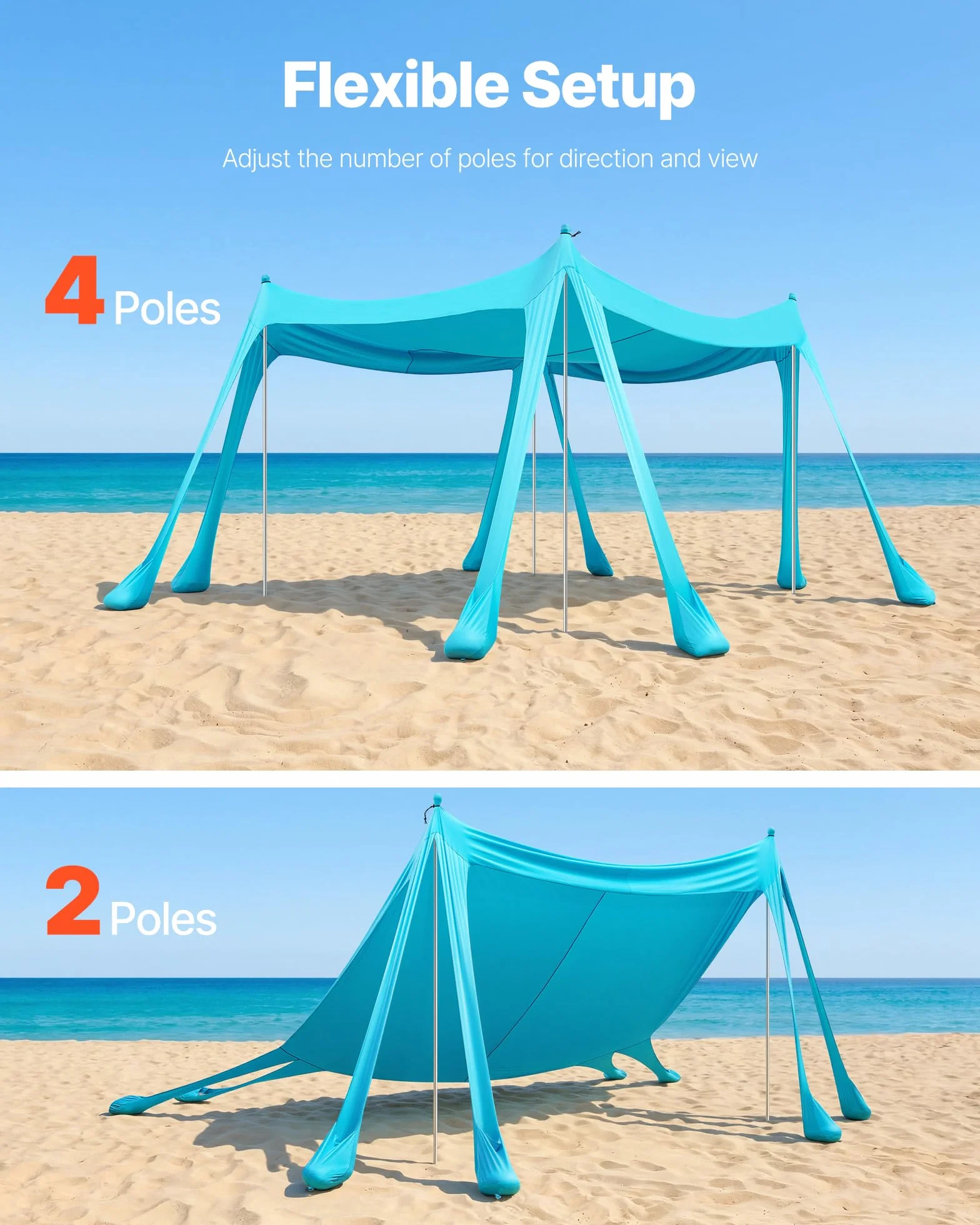 VEVOR Tente de Plage de 3x3x2 m, Abri Solaire UPF50+, Pare-Soleil Extérieur pour Plage Parc Camping et Pêche, Auvent Protection UV avec Sacs de Sable, Poteaux de Soutien et Pelles à Sable, Vert
