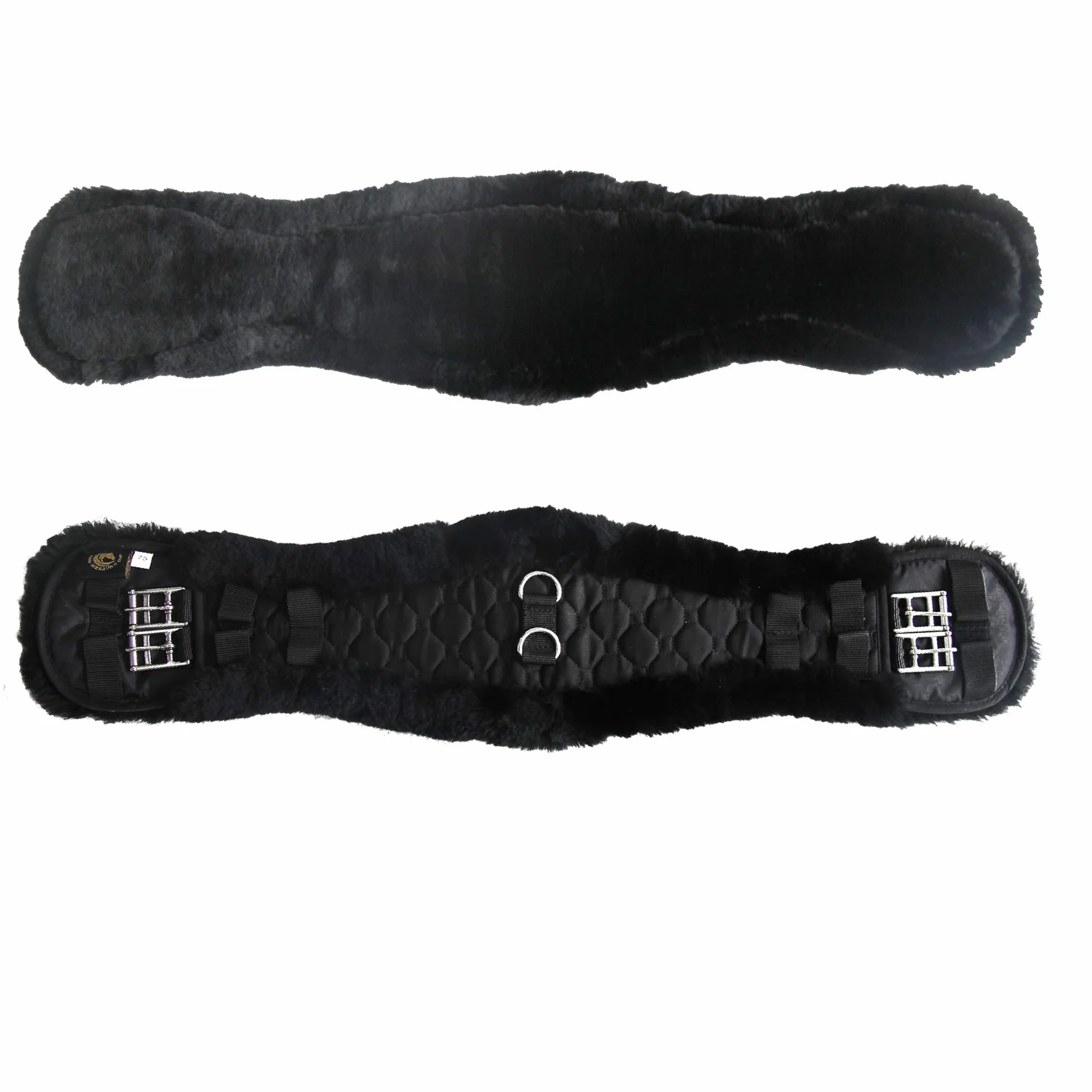 Sangle de Selle en Peau d'agneau avec Sangle de Dressage anatomiqueen Forme de Faucon concave, Sangle d'équitation avec Fourrure Naturelle et Sangle en Peau d'agneau Marron et Noir