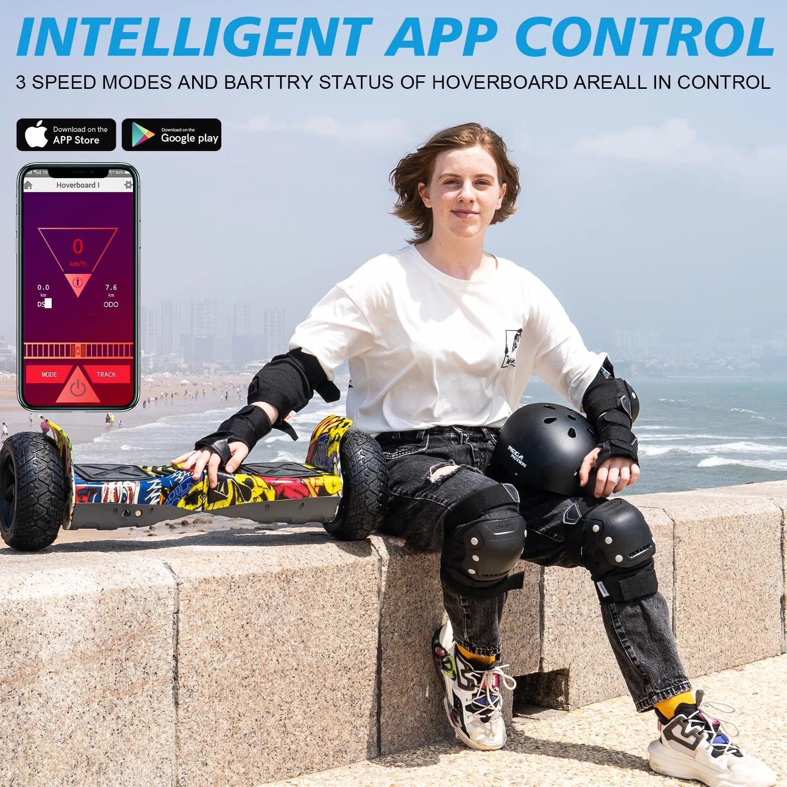 RCB Hoverboards SUV Auto-équilibré, APP contrôle Fonction, Hoverboard de 8,5 Pouces Bluetooth+ Hoverkart Go Kart，Cadeau pour Enfants et Adolescents