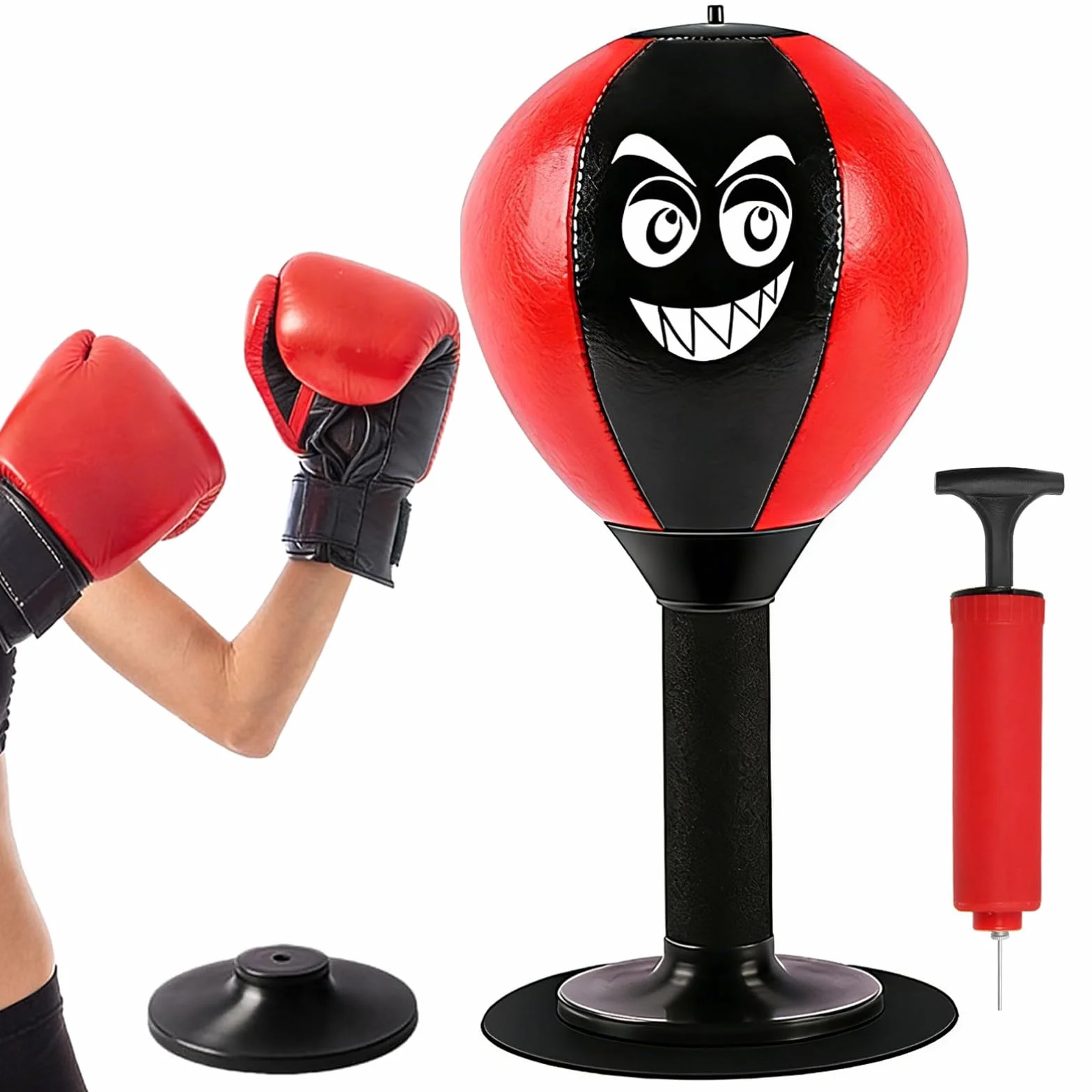 Punching Ball Bureau Gonflable, Sac de Frappe Bureau Ventouse Puissante et Pompe à Air Incluses, Sac de Boxe avec Ressort,Aide à Détendre et à Réduire Le Stress, pour Murs, Carrelage, Bureaux