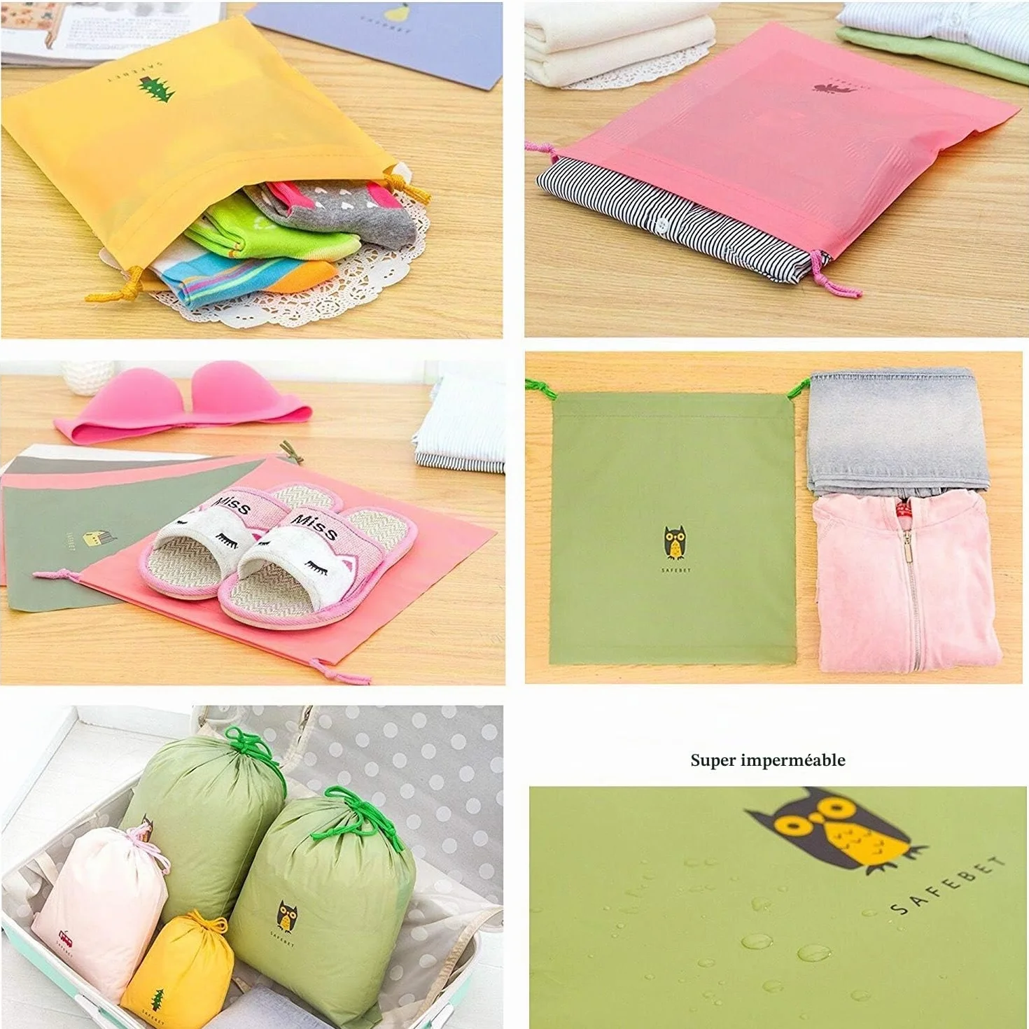 Creativee Lot de sacs de rangement étanche avec cordon de serrage, pour la gym, le sport, la natation, pour transporter le nécessaire de voyage, vêtements, lessive, trousse de toilette