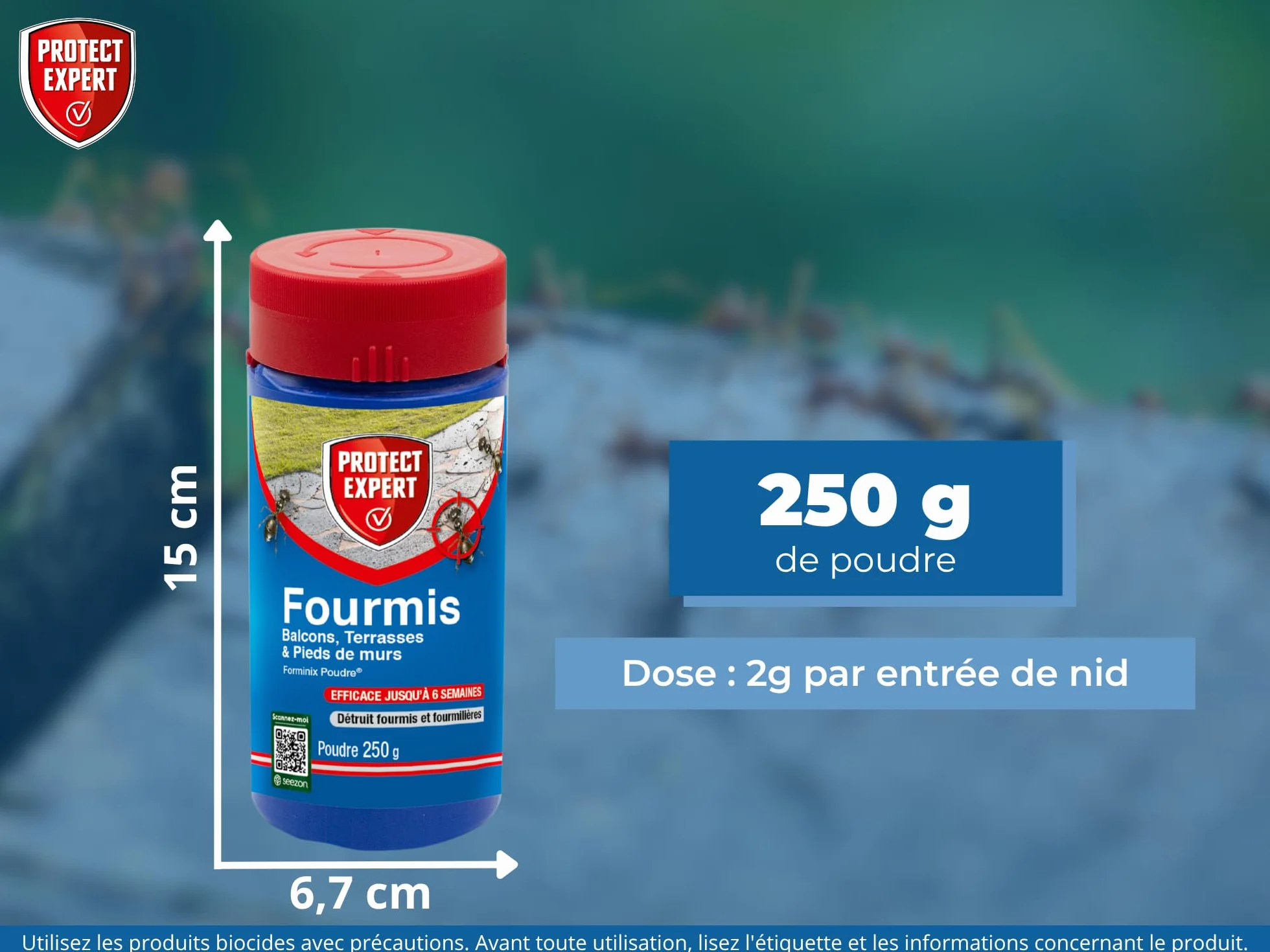 Protect Expert Poudre Anti-Fourmis Insecticide 250g Traite jusqu'à 75m2 Action Choc Longue Durée
