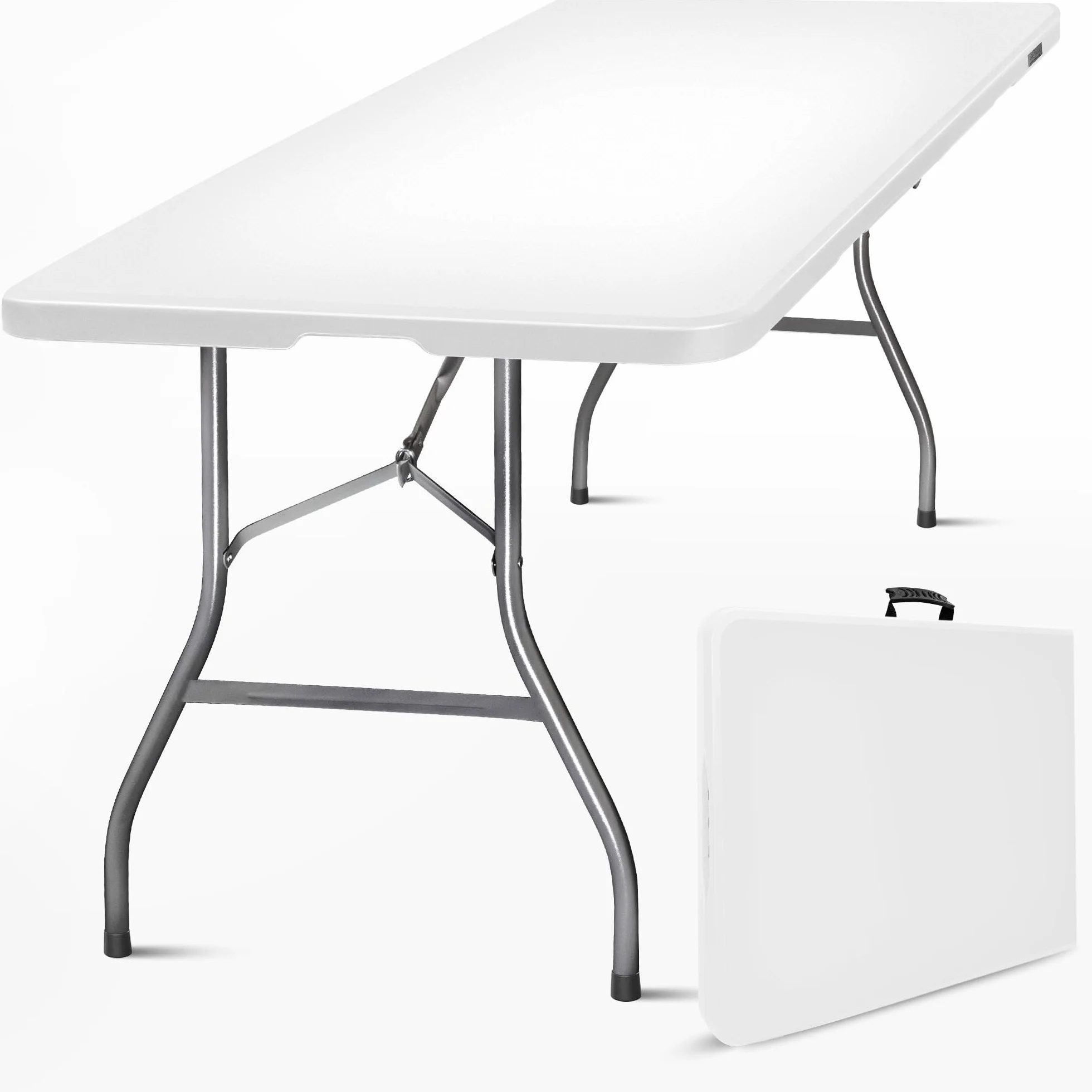 SKYLANTERN® Table Pliante Rectangulaire 180x75x74 cm Gris Clair - Table de Camping 8 Personnes HDPE 3,5 cm - Table de Jardin Pliante