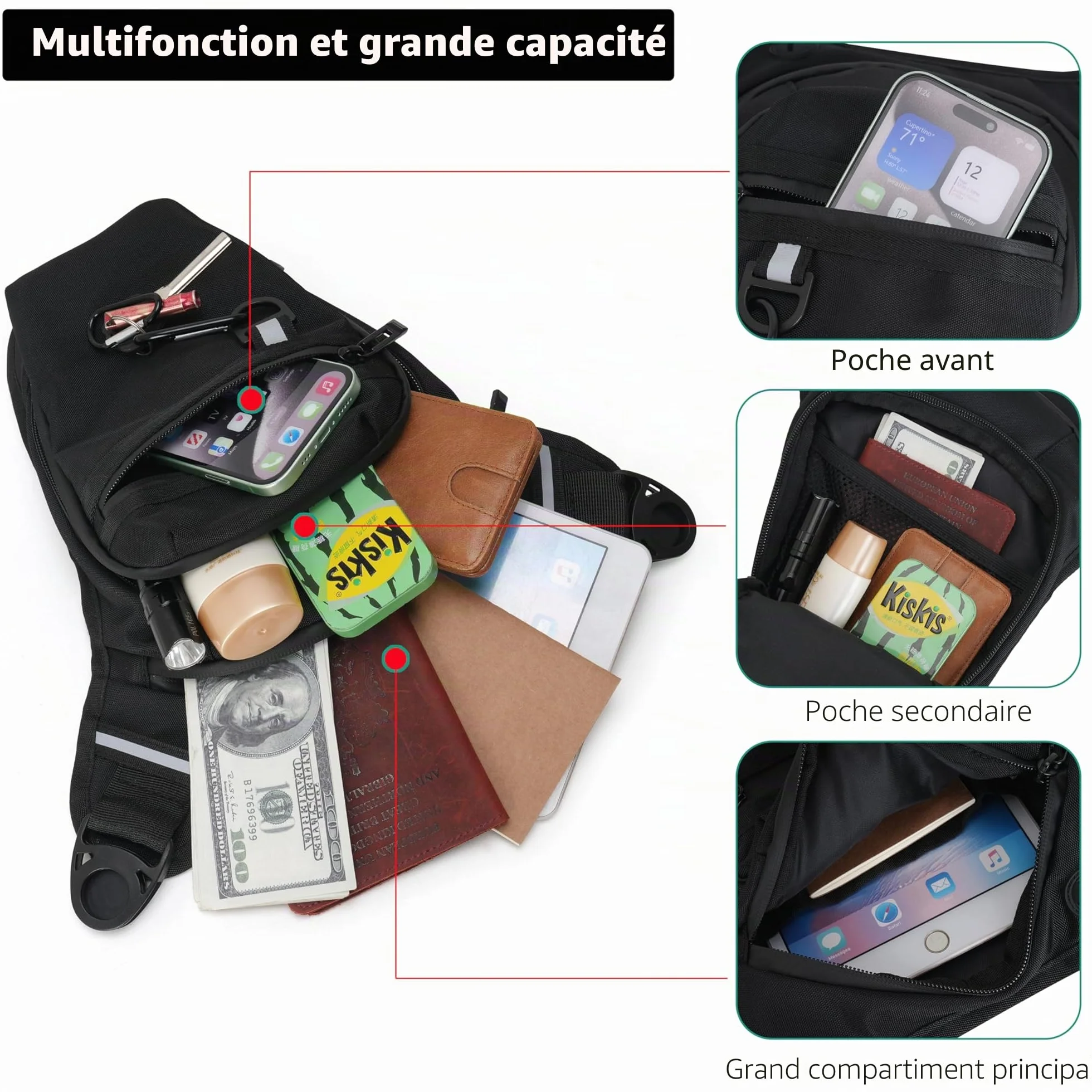 Sacoche de Jambe Moto, Étanche pour Cuisse, Tactique, Homme Femme, pour Course, Randonnée, Cyclisme, Pêche
