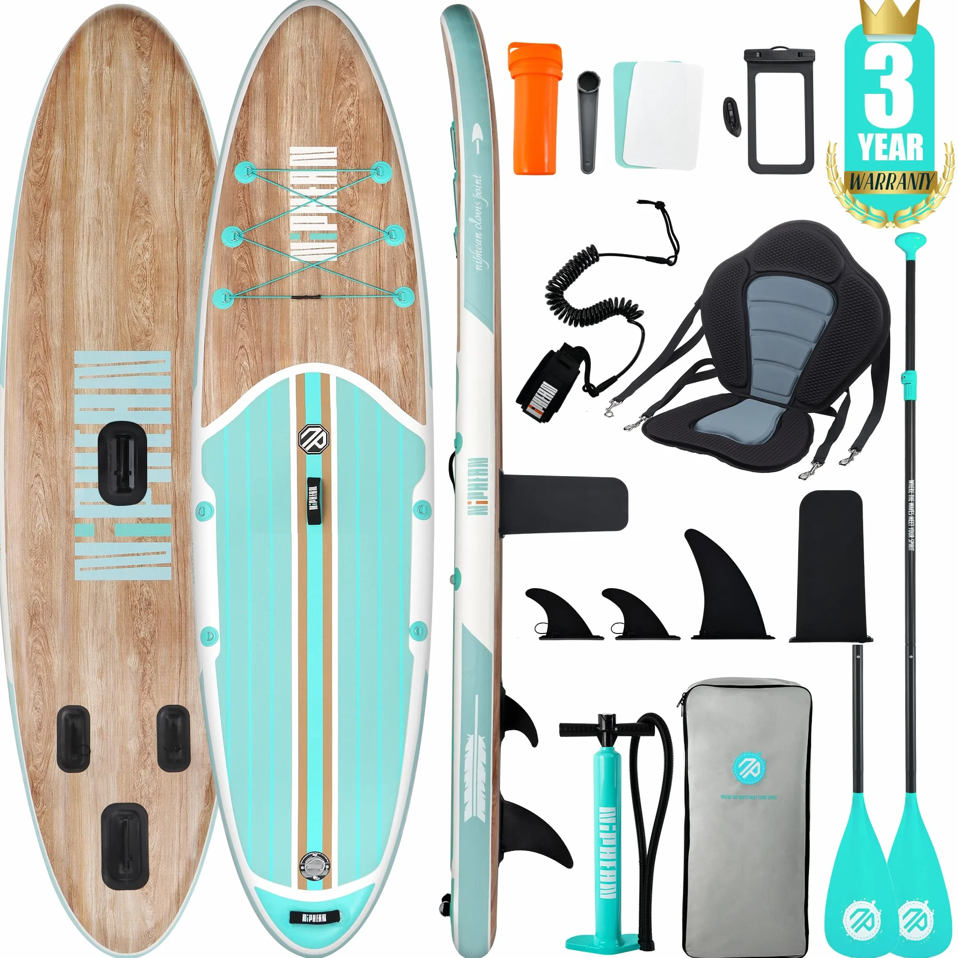 Niphean Paddle Gonflable Adulte avec Tous Les Accessoires, 320cm Planches de Stand Up Paddle Gonflables pour Tous Les Niveaux, Sup avec Capacité 200 kg pour 2 Personnes, Paddle Gonflable avec Siège
