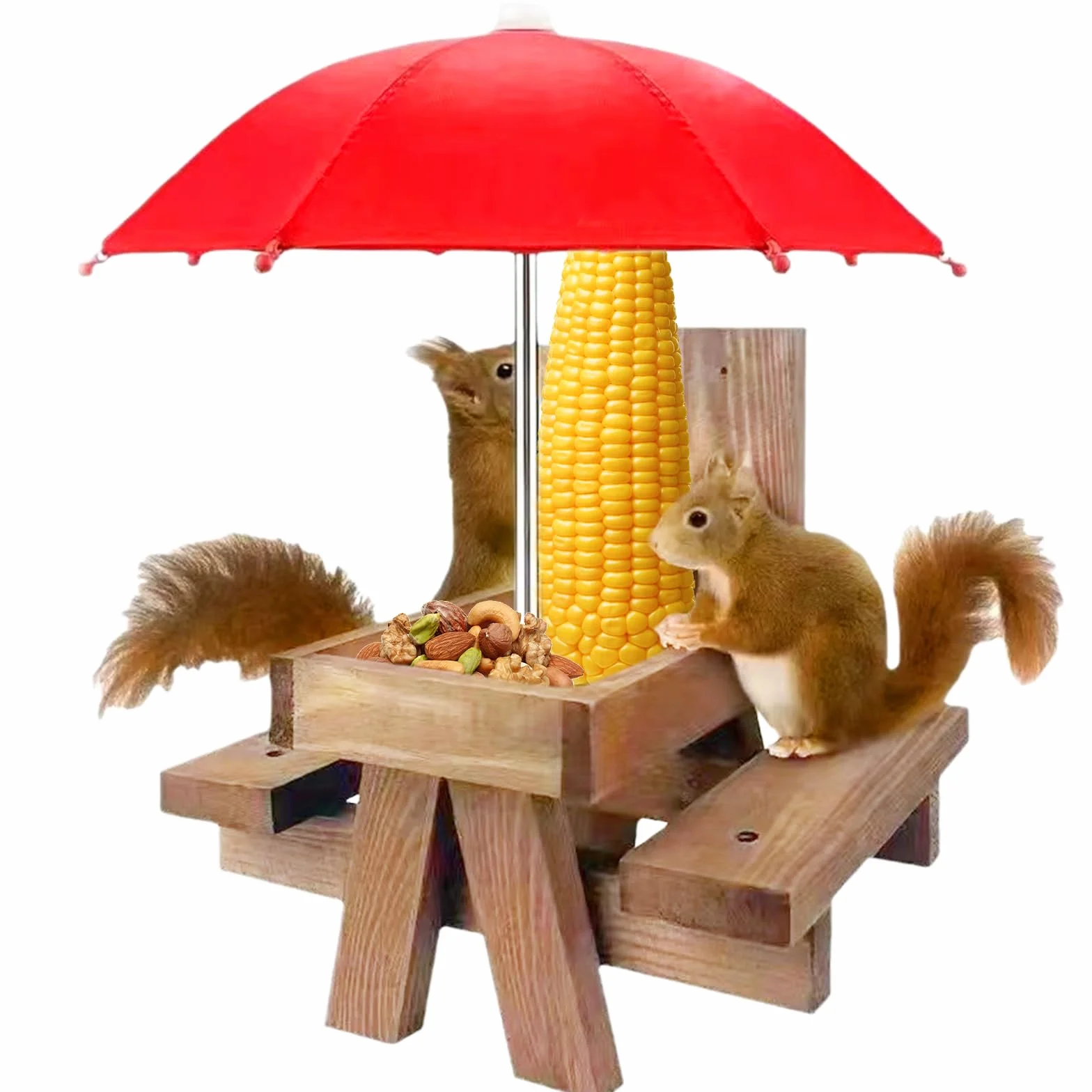Mangeoire pour Écureuil en Bois avec Parapluie pour Jardin Balcon