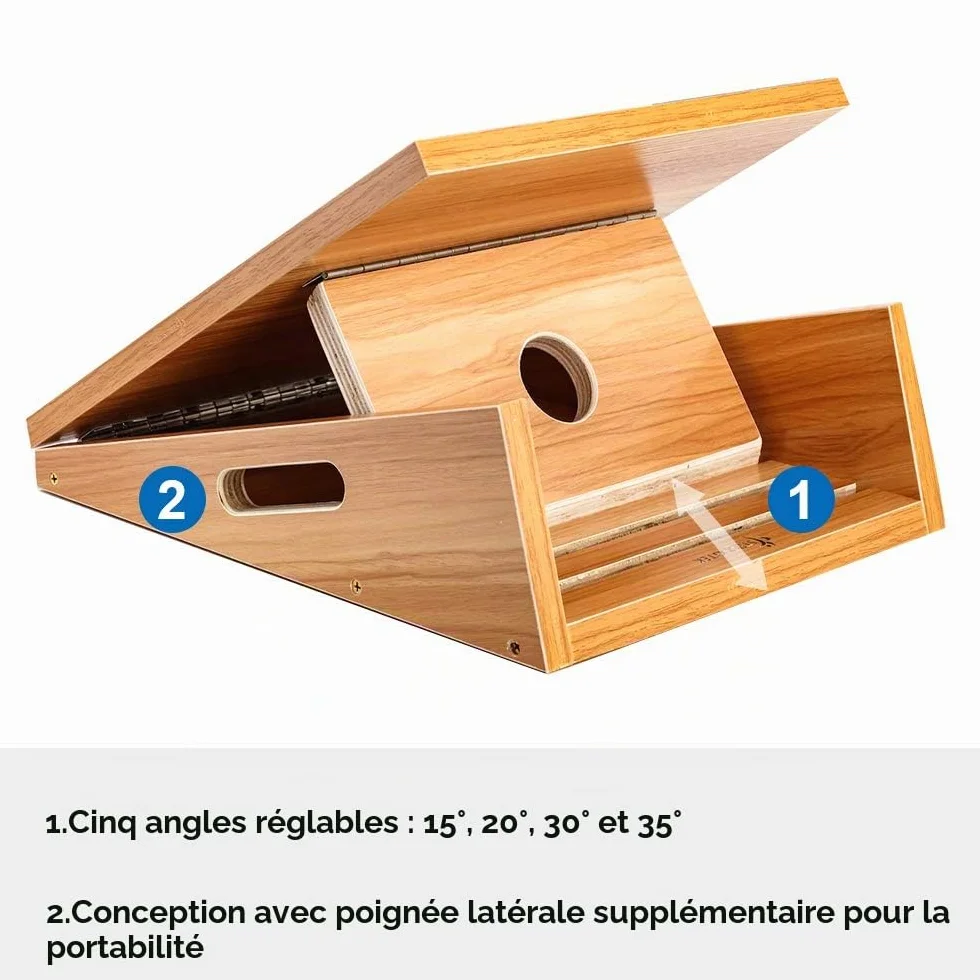 Planche inclinée réglable en bois, bande de résistance incluse, poignée latérale