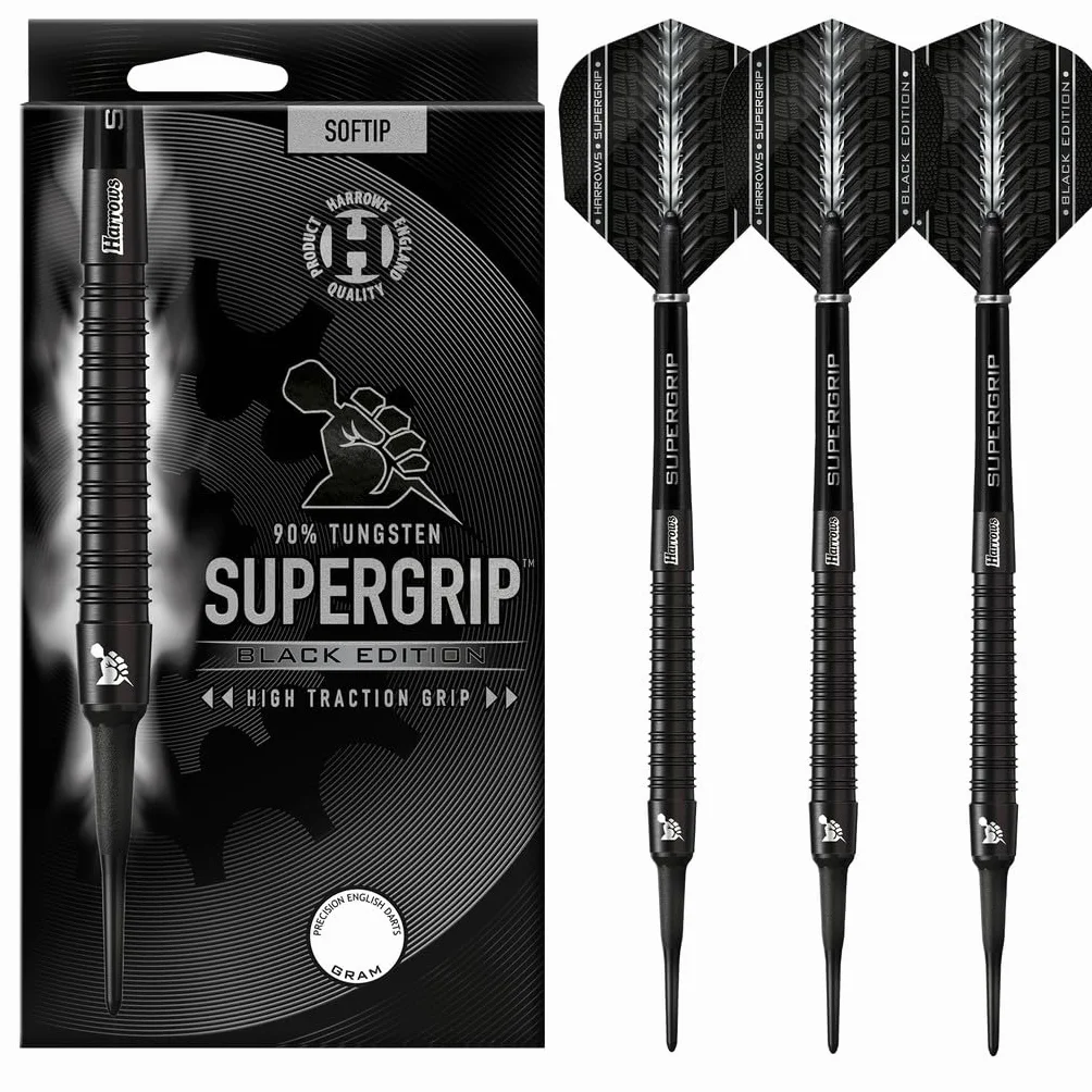 Harrows Supergrip Black 90% Soft Tip - Fléchettes Pointe Plastique 16g