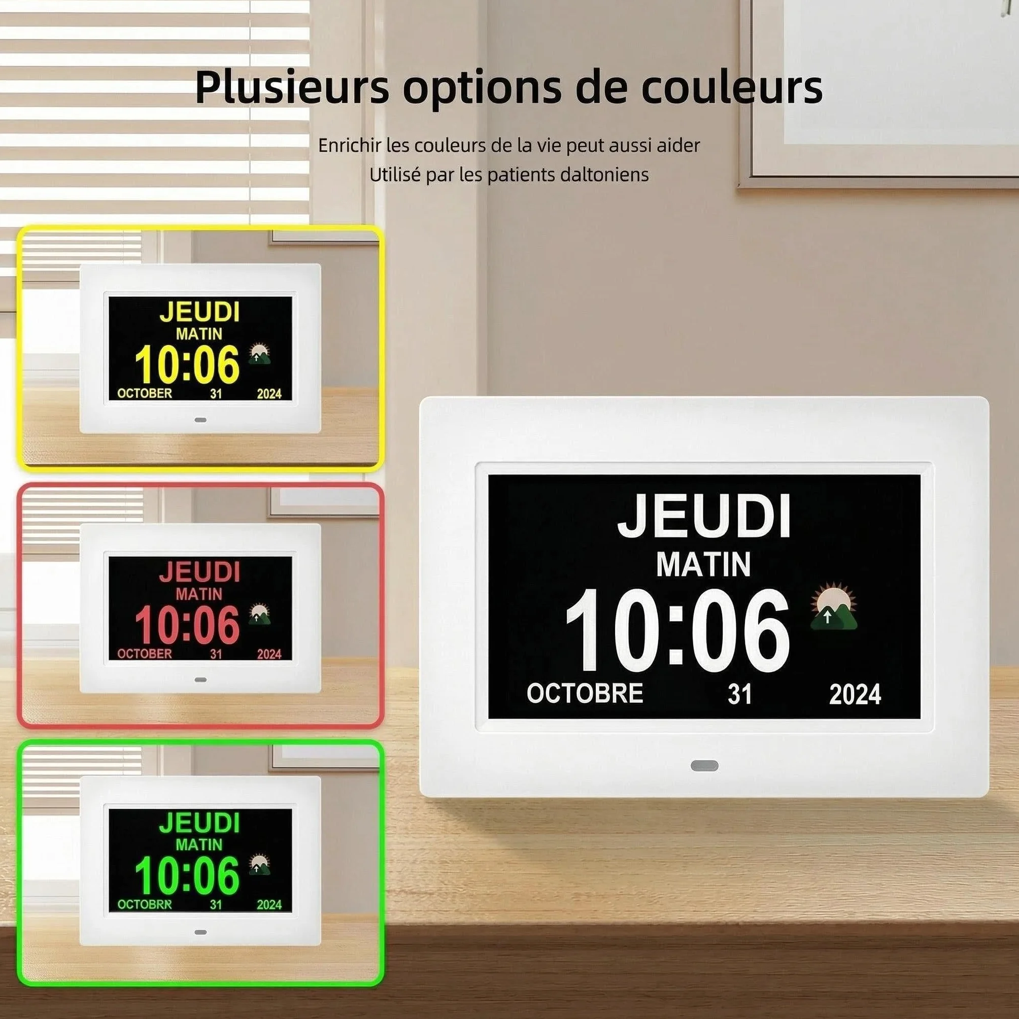 Grande Horloge numérique Réveil pour Personnes âgées Blanc 7 Pouces