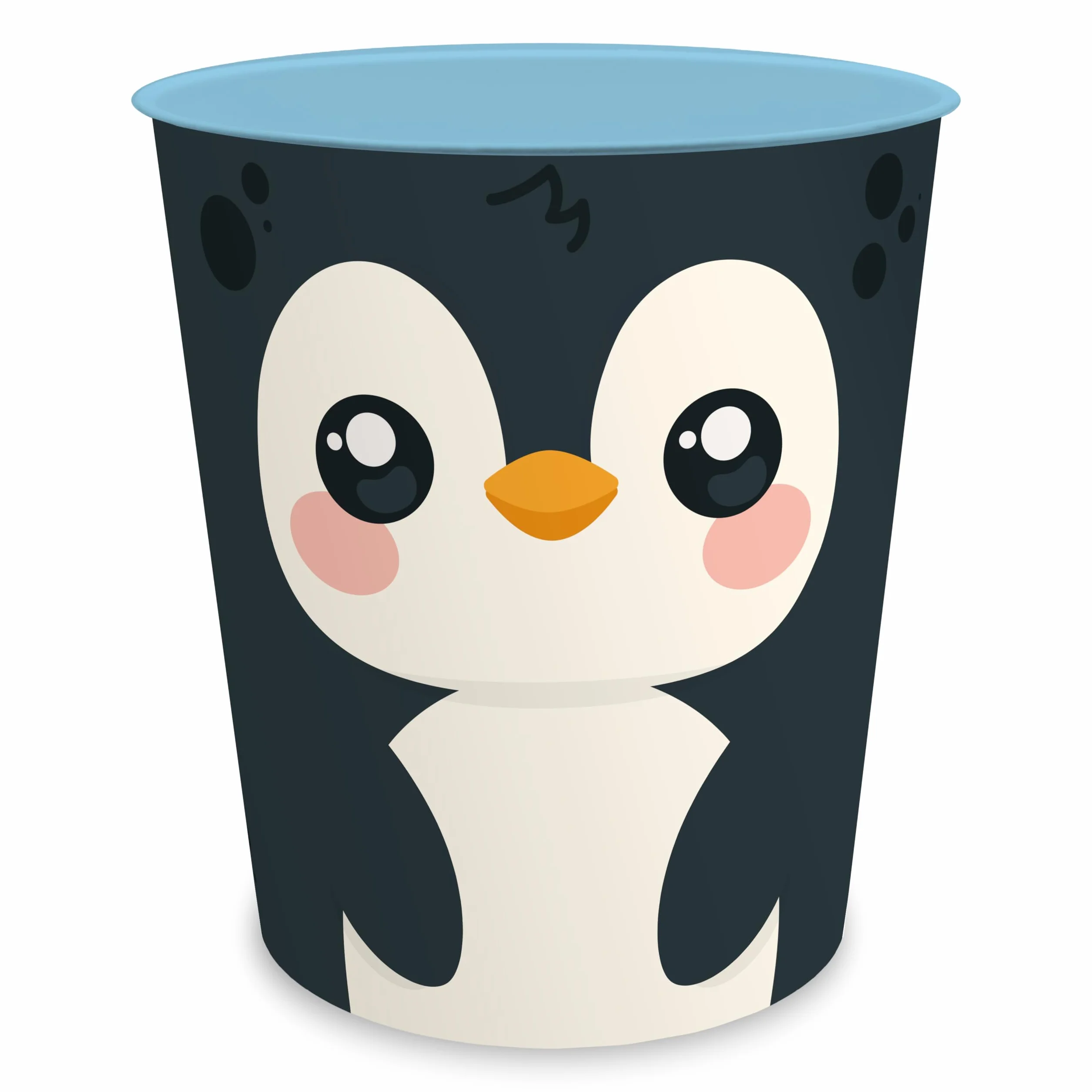itenga Corbeille à papier enfants Motif animal Pingouin Design Kawaii Ronde 11 l Plastique solide