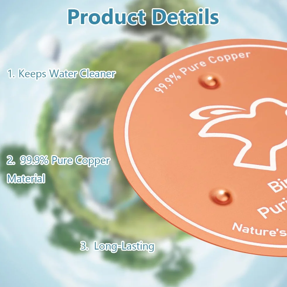 Disque de Purification pour Bain d'oiseaux en Cuivre 99,99% avec Support, pour Extérieur Jardin