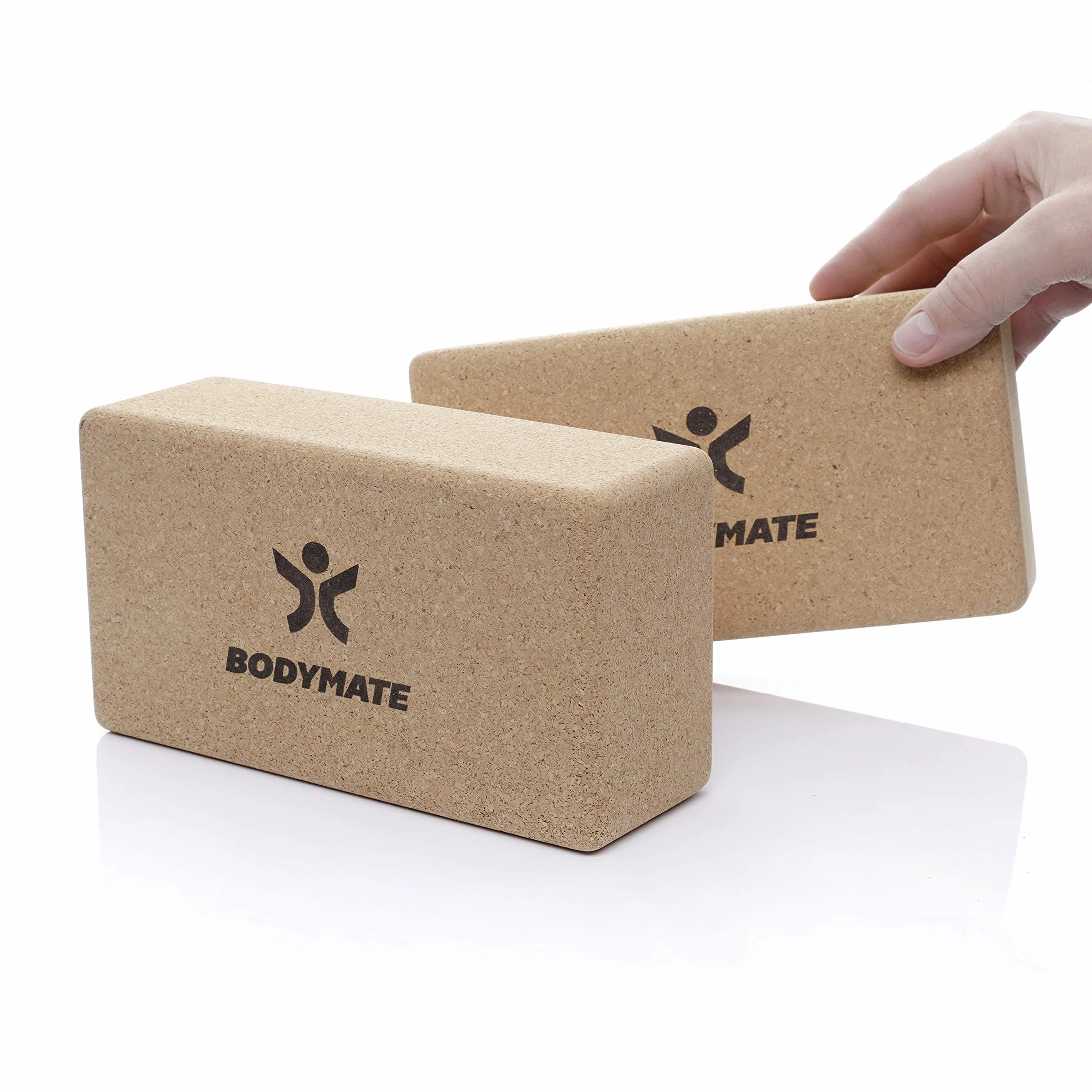 BODYMATE Lot de 2 blocs de yoga en liège 100% naturel et écologique, support pour asanas, méditation, exercices de relaxation, pour débutants et pro, 22 x 12 x 7,5 cm