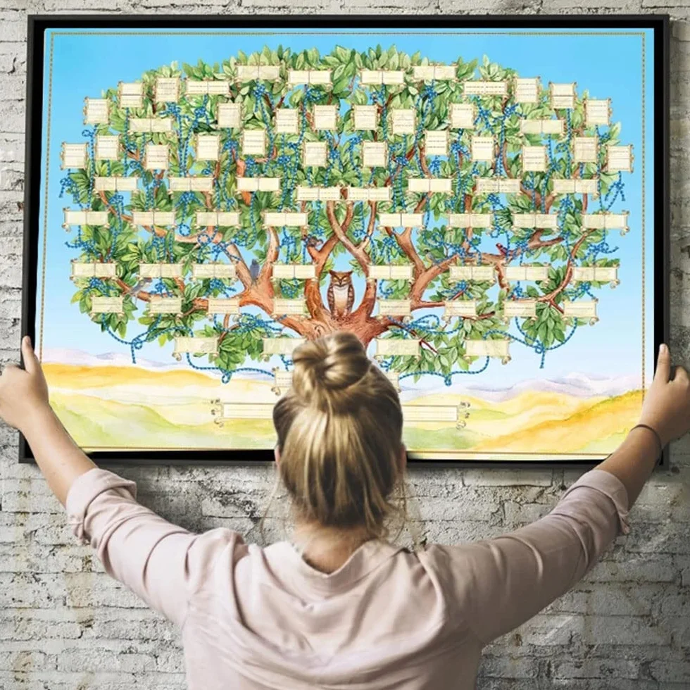 Tableau d'arbre généalogique à remplir, affiche familiale vierge, décoration murale