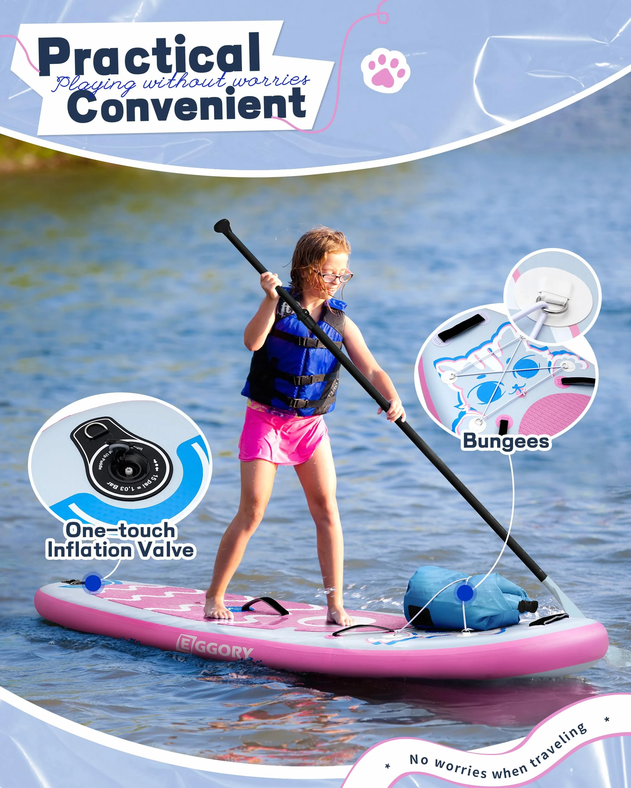 Stand Up Paddle Planche de Surf Gonflable Sup - Accessoires complets pour Planches de pagaie - Pompe à pagaie réglable - Sac à Dos de Voyage - Sangle d'épaule
