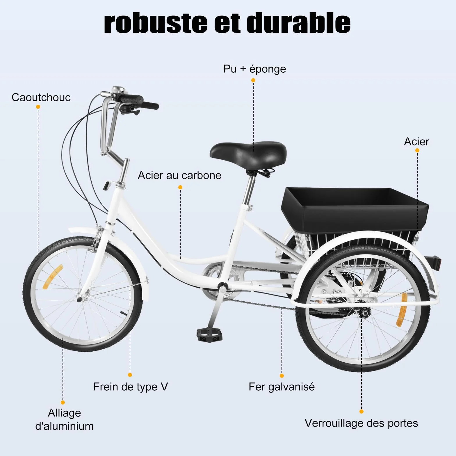 Tricycle de 20 pouces pour adultes, 3 roues 8 vitesses avec panier pliable, tricycle réglable pour seniors, croisière, vélo de ville