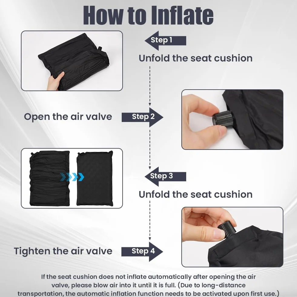AUYAO Coussins Siège Gonflable, Coussin d’Assise Automatique avec Sac, Coussin de Stade - Étanche Portable et Léger - Anti-Déchirure et Usure, pour Camping la Maison Coussin de Concert（Noir）