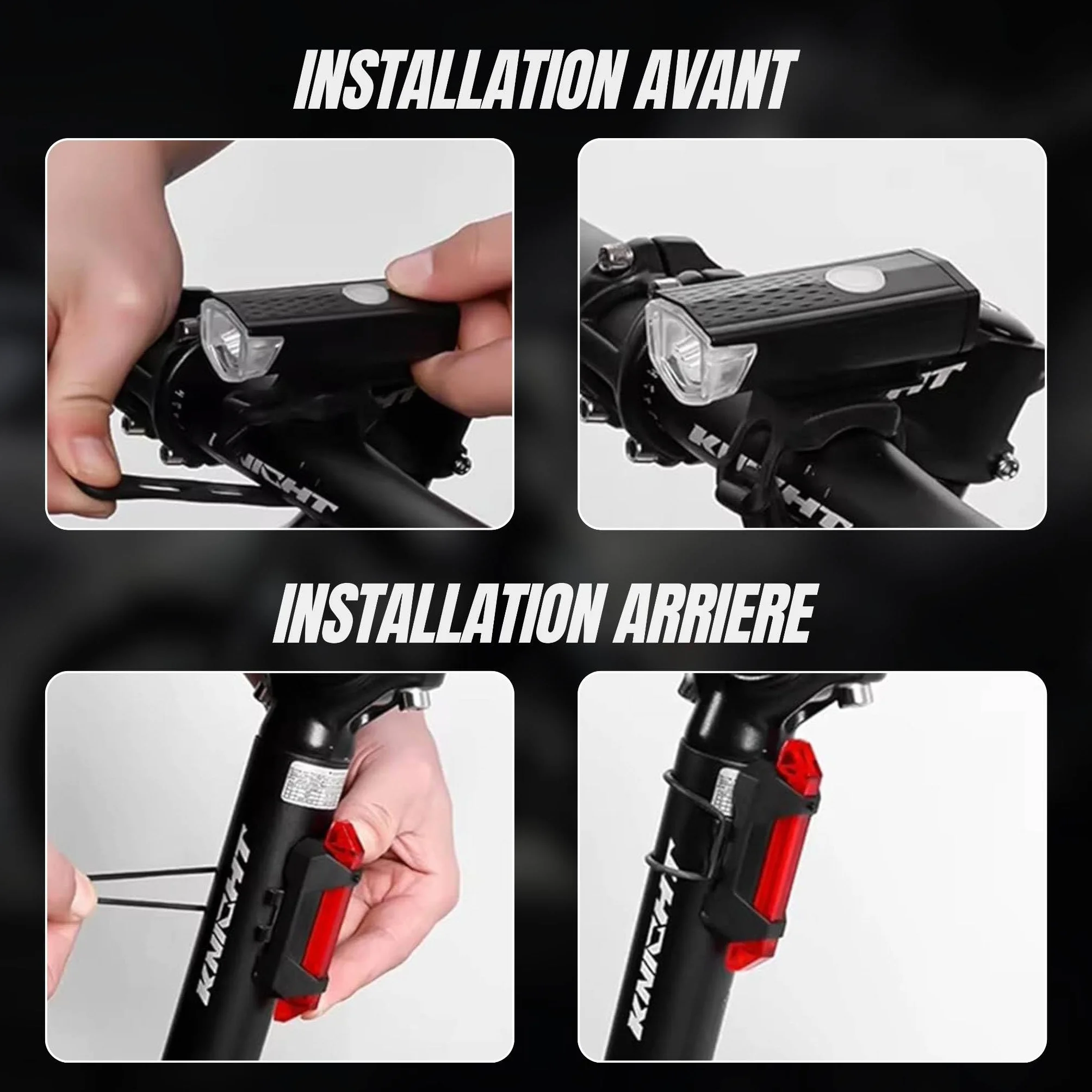 Lumière Vélo Avant et Arrière Rechargeable USB - LED 400 Lumens, 7 Modes d'Éclairage puissants, Sécurité et Visibilité la Nuit