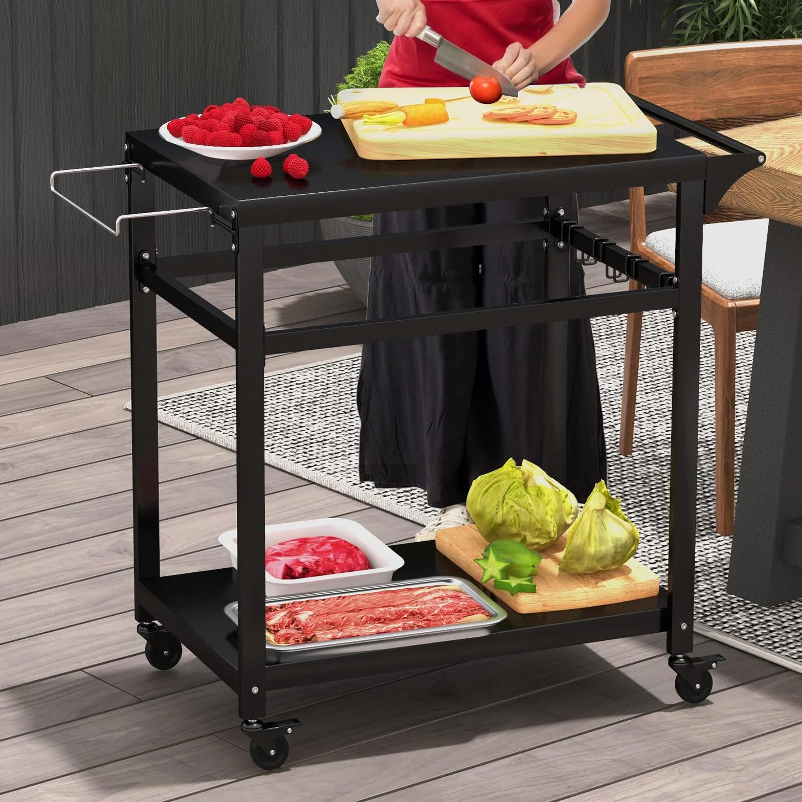 KOMFOTTEU Chariot Barbecue 2 Étagères Desserte Jardin 108 x 50,5 x 88 cm