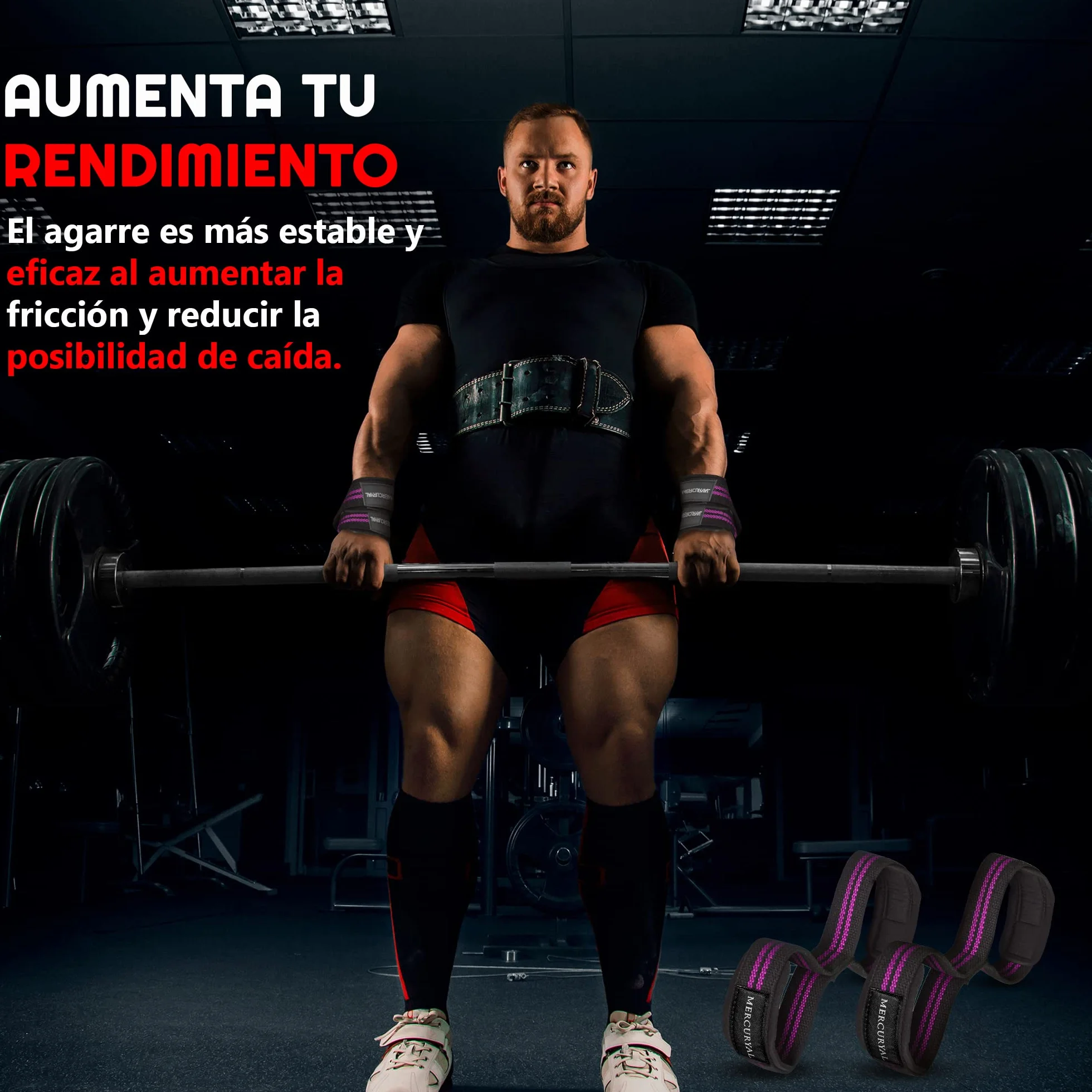 MERCURYAL Straps en 8 Gym pour niveau avancé et professionnel – Straps Powerlifting – Sangles de préhension en forme 8 de gymnastique et poids mort – Complément pour la salle de gym – Accessoires de