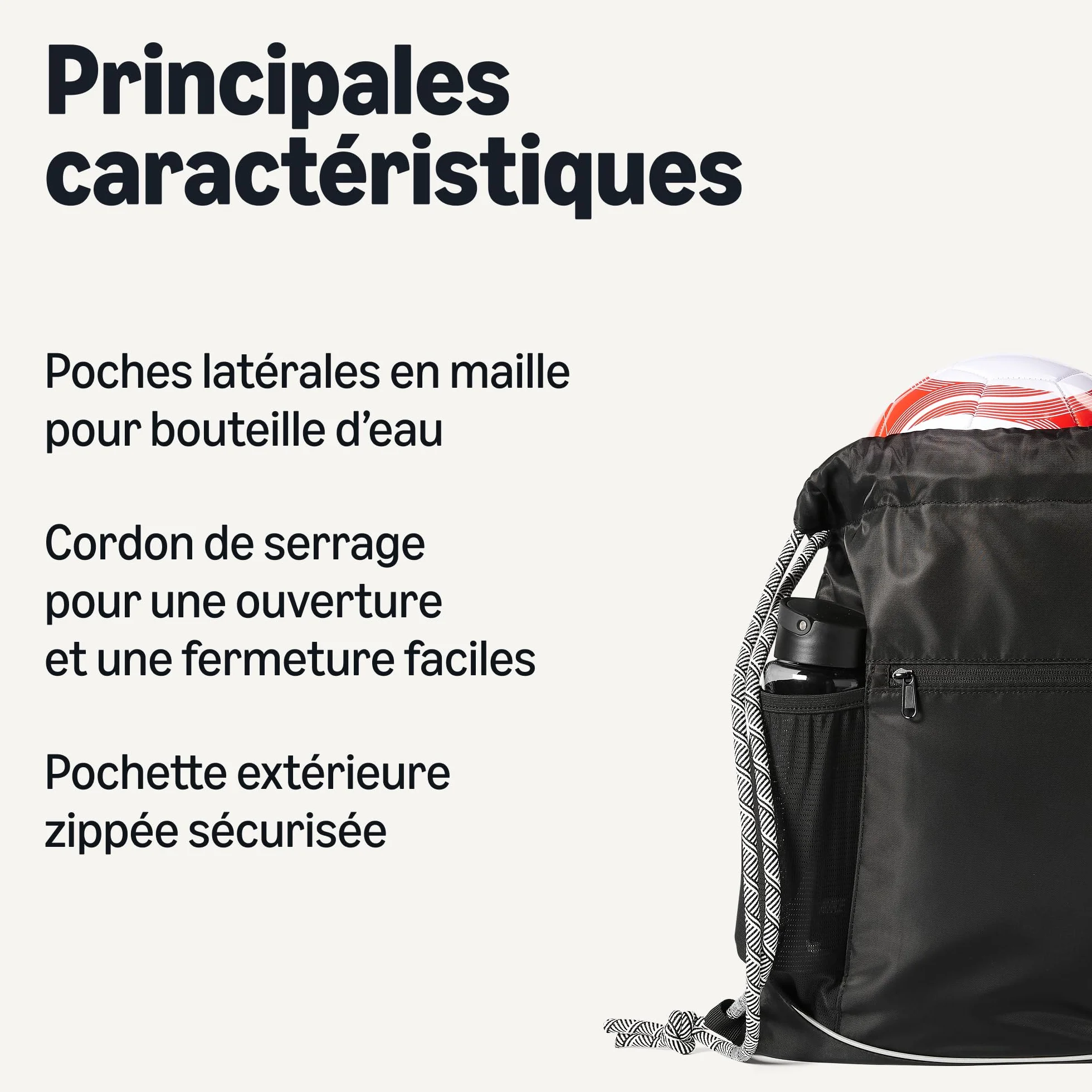 Amazon Basics Sac à dos de sport avec cordon de serrage, Taille L,