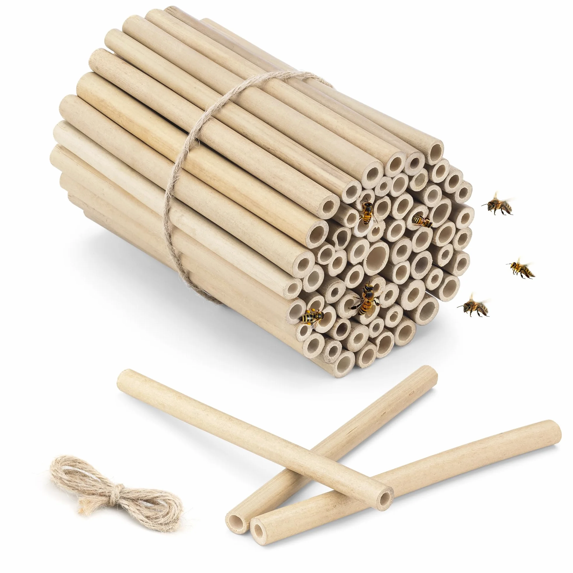 Navaris Tube en Bambou pour Abeille 60x 15 cm Refuge avec Corde