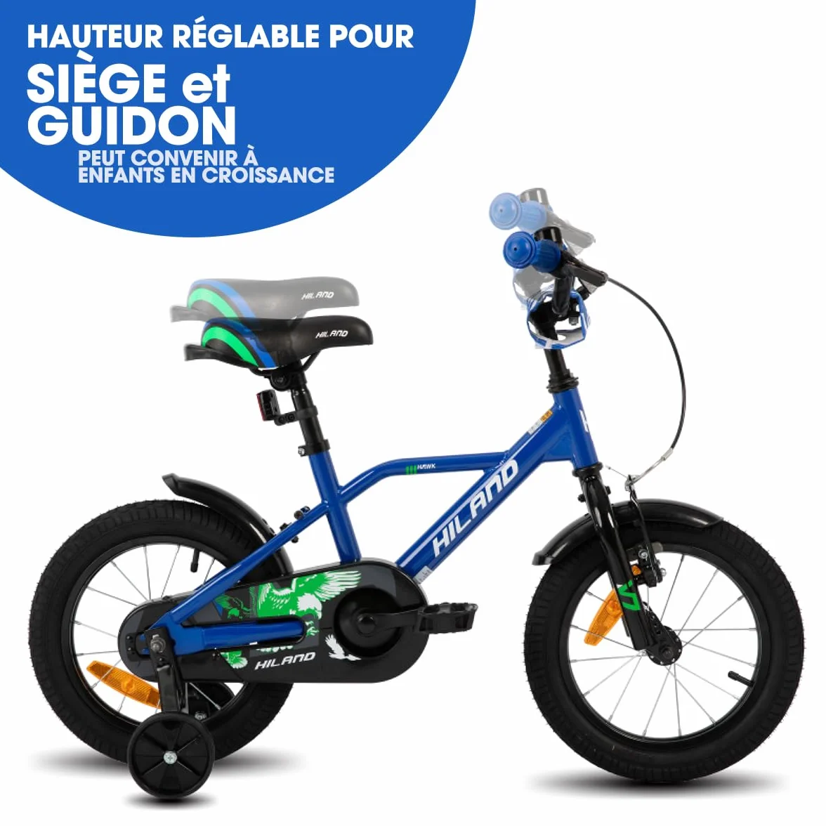 HILAND Hawk Vélo Enfant 12/14/16 Pouces, 2-6 Ans, pour Fille et Garçon, avec Roues Stabilisatrices, Frein à Main et Frein Rétropédalage, Plusieurs Couleurs