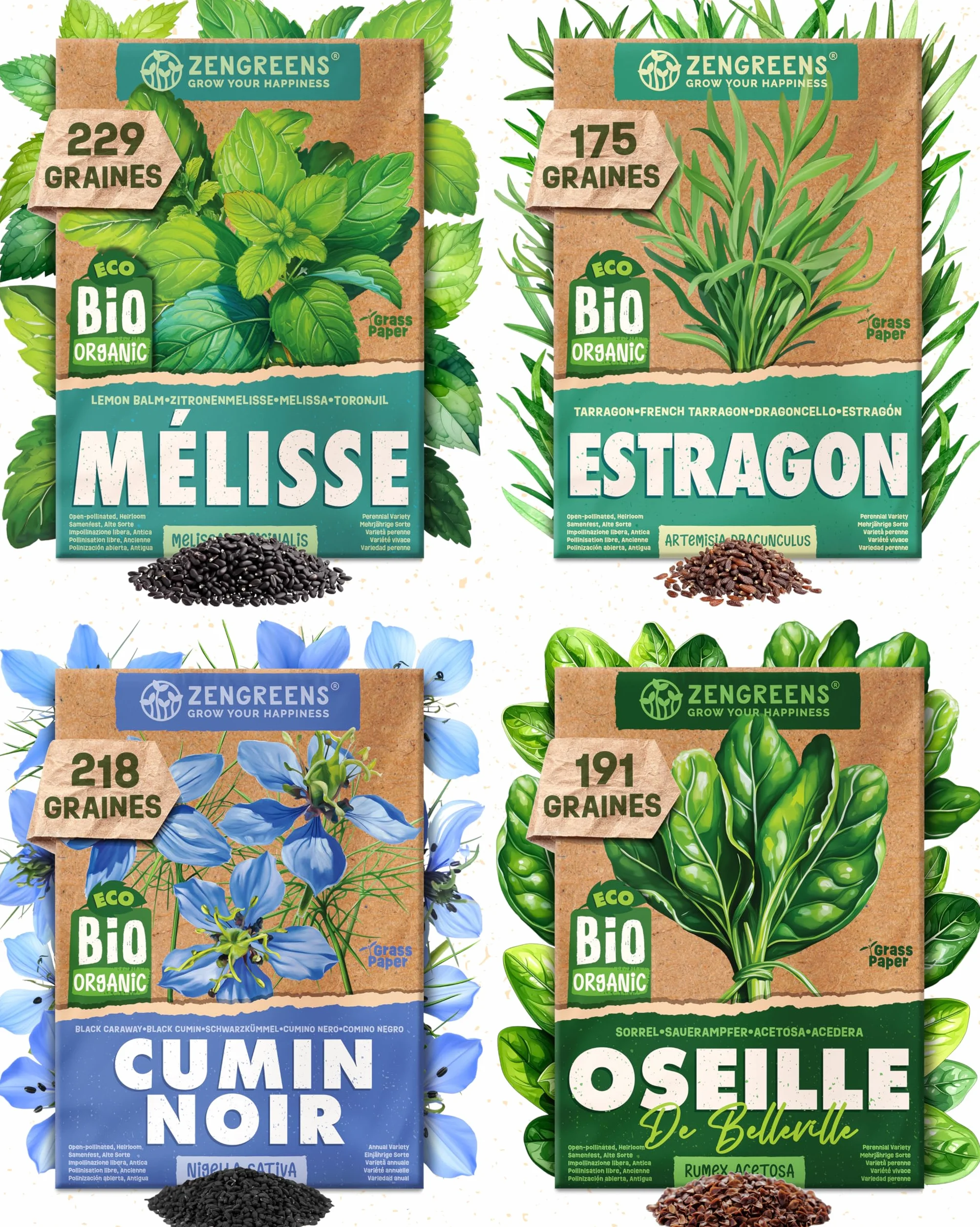Kit de graines de herbes aromatiques bio 25 variétés ZenGreens® pour jardin balcon jardinière