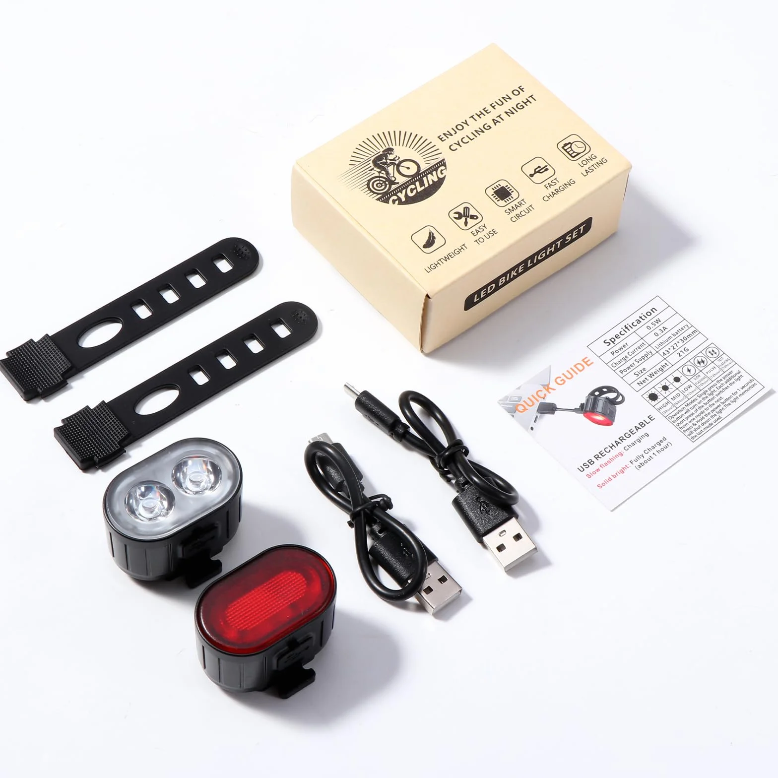 Oderra Lumiere Velo, Lampe Velo LED Puissantes Rechargeable USB, Forte Autonomie de La Batterie avec Modes Clignotement ou Fixe Étanche IPX4 Lumière Velo, Feux Avant et Arrière pour Vélos VTT
