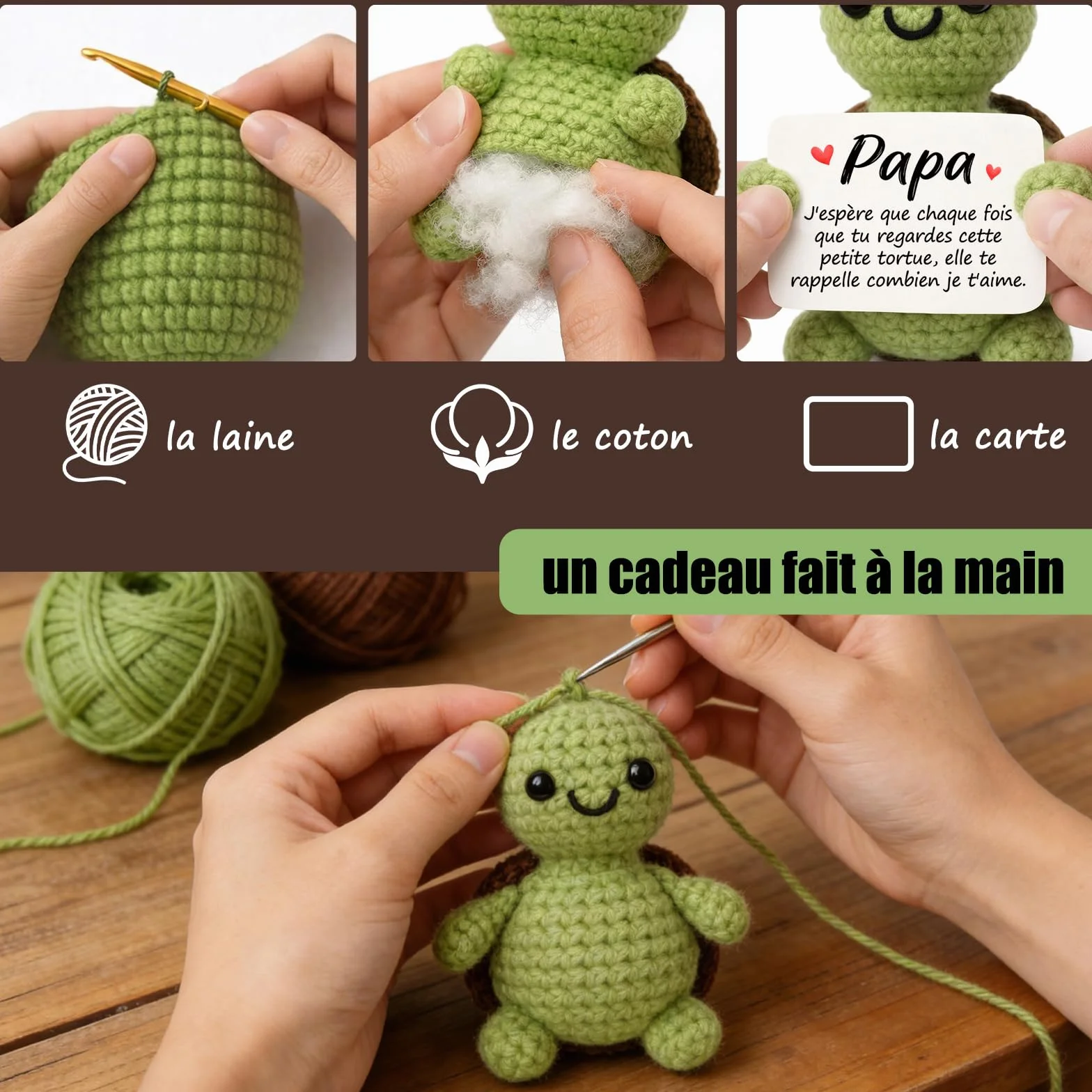 Tixlux Cadeau Papa, Tortue Positive Fait Main, Décoration Bureau Maison