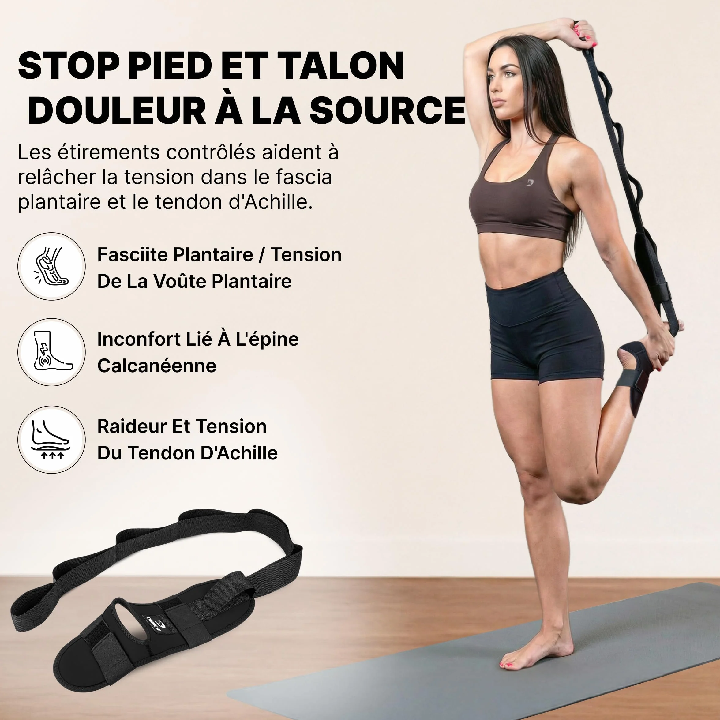 DMoose Étireur de Fascia de Yoga avec Sangle de Yoga - Étirement du Fascia, Mollet et du Pied pour Fasciite Plantaire, Tension Musculaire, Blessure de la Cheville - Bande d'Entraînement Muscles Jambes