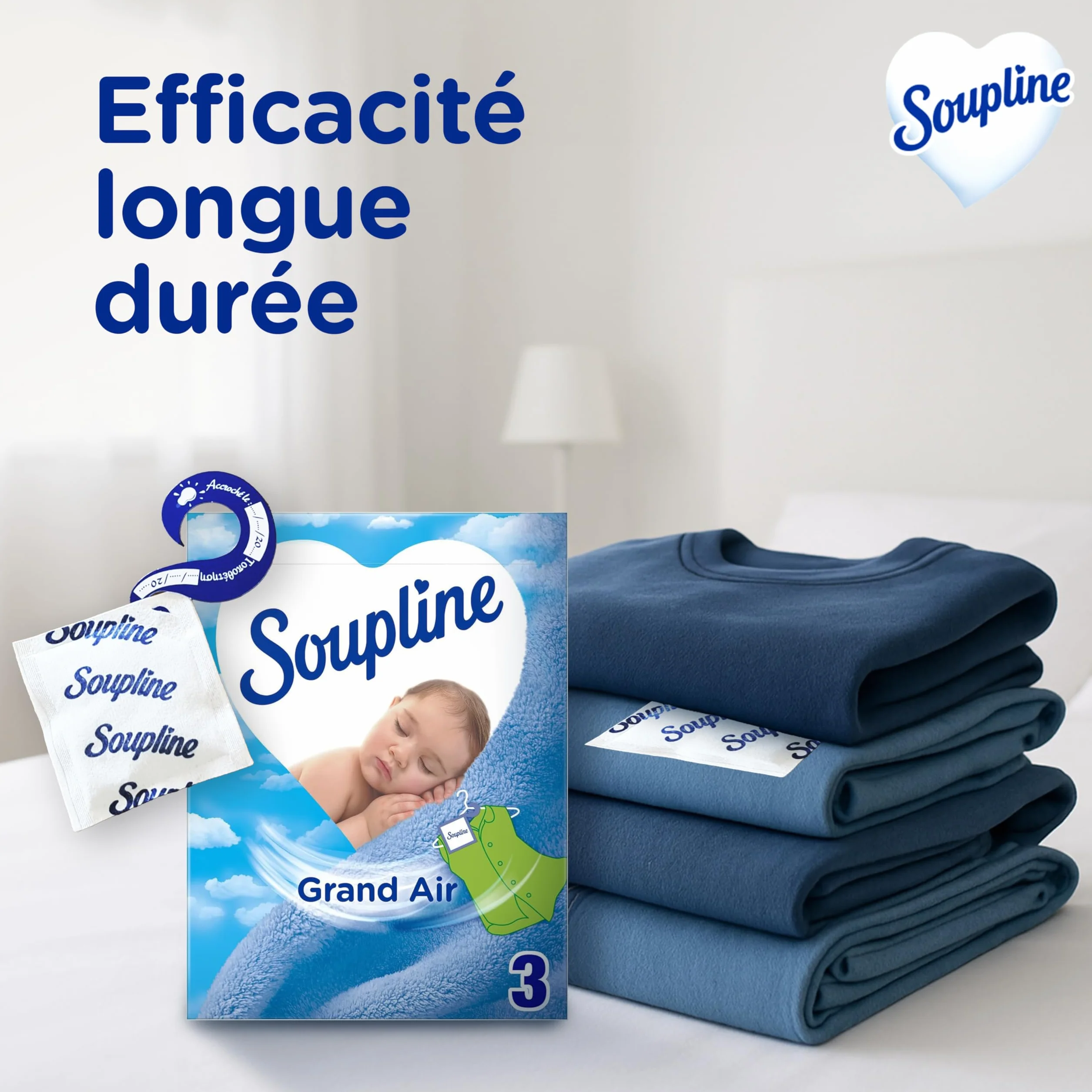 Soupline Sachets Armoire Rafraîchissants, Parfum Air Frais, 3 Sachets