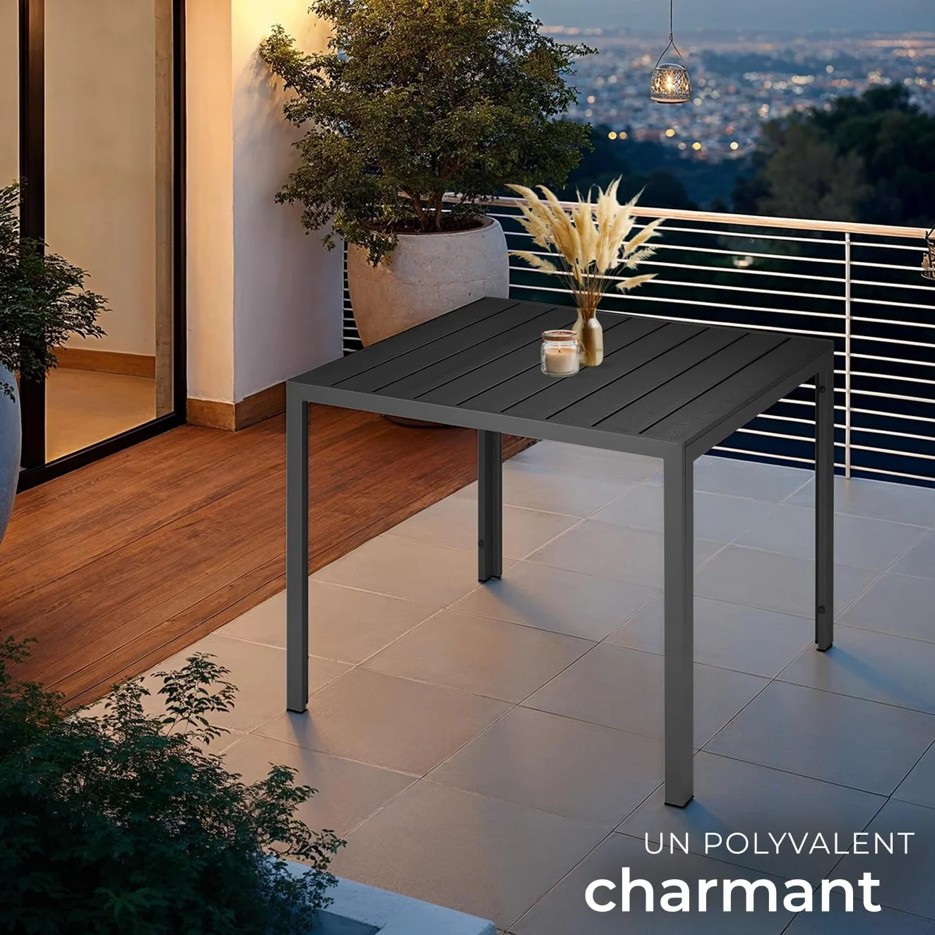Table à Manger Extérieur en Aluminium Aspect Bois 90 x 90 x 74,5 cm pour Salon de Jardin