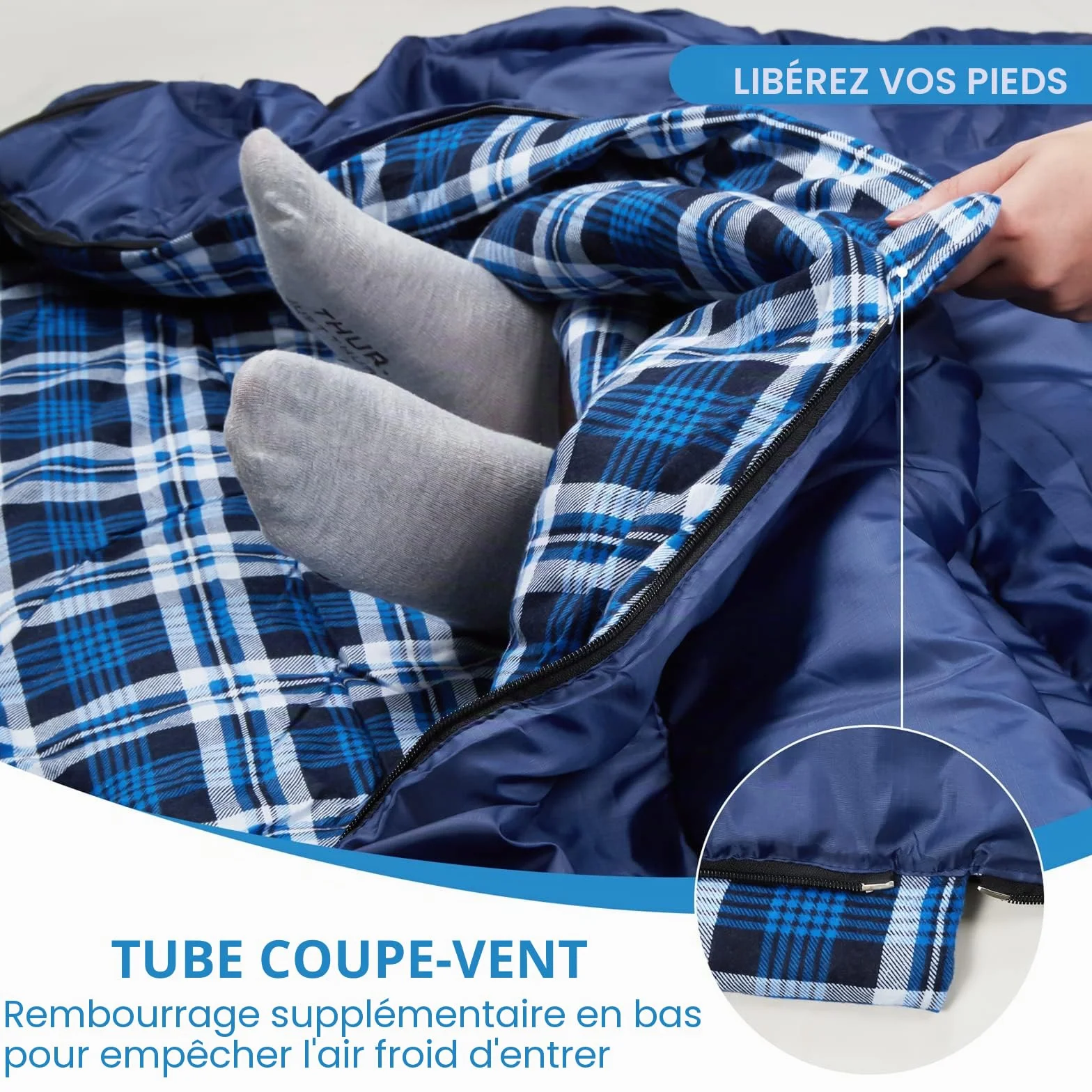 Sac de Couchage Double Flanelle Coton Camping Imperméable Reine 2 Temps Froid Adultes