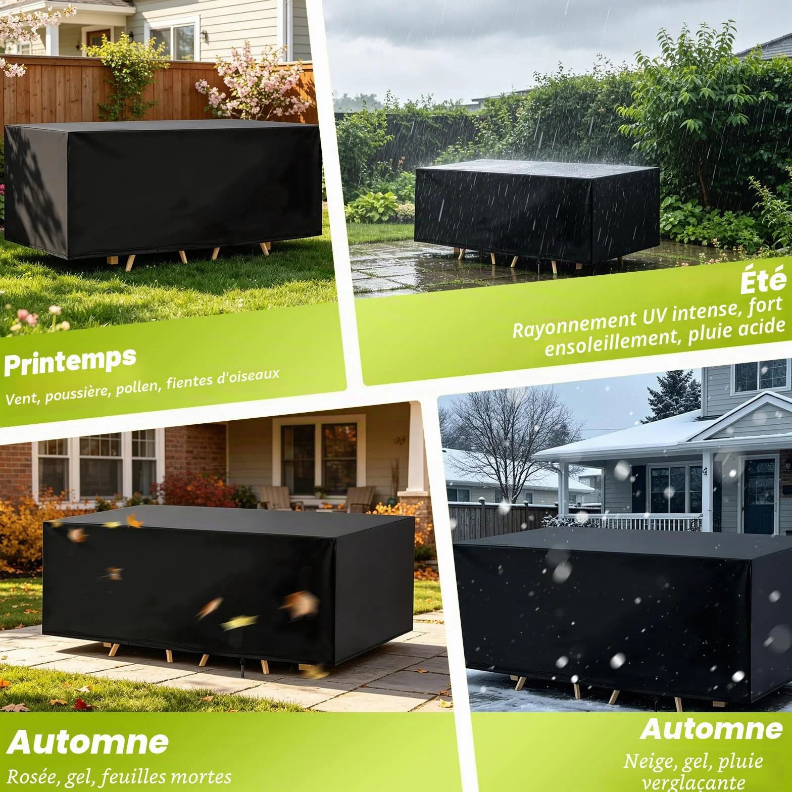 Housse Salon de Jardin Rectangulaire Imperméable Anti-UV pour Table Extérieur 213x132x72cm Noir