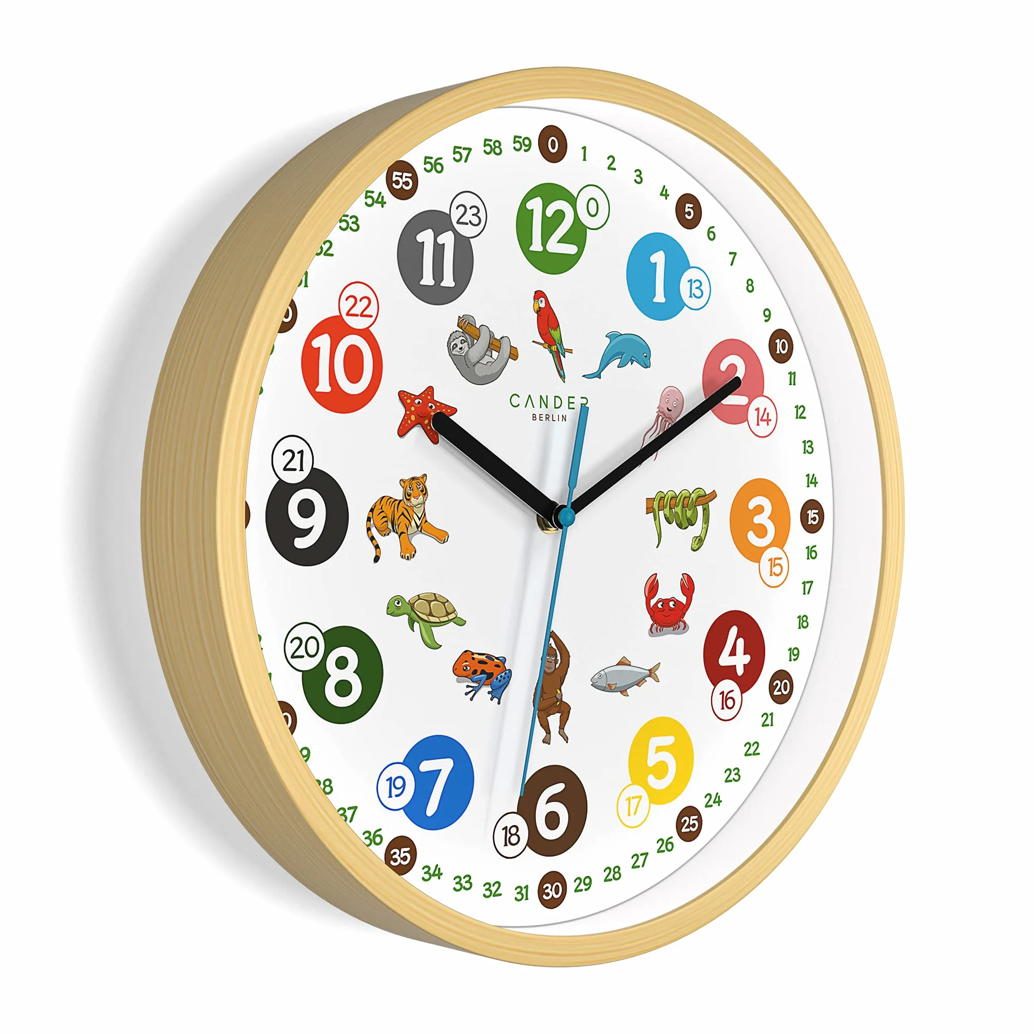 Cander Berlin MNU 2430 T Horloge murale enfant Motif bois 30,5 cm animaux silencieux analogique