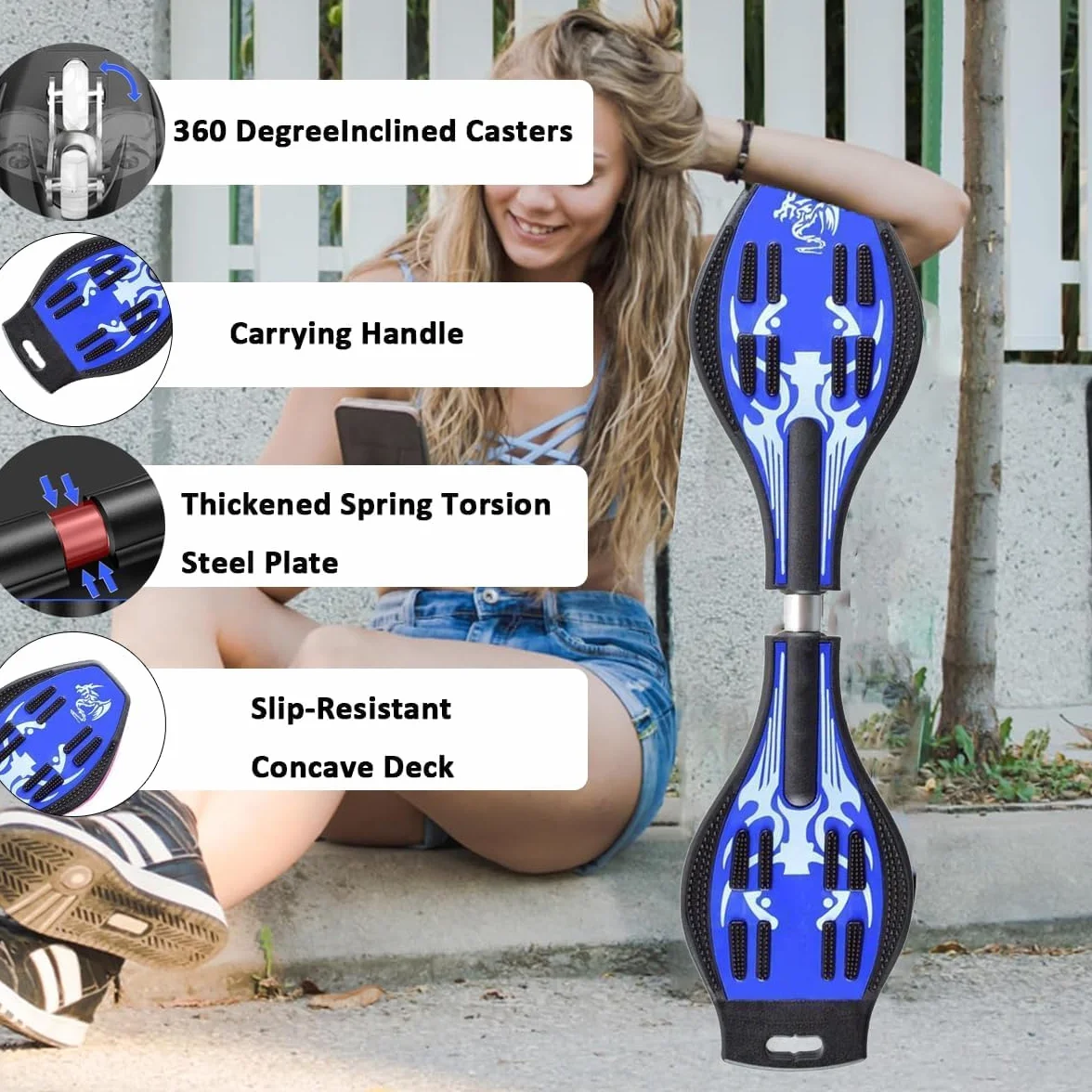 ERNAN Caster Board, Street Surfing Waveboard Light Up LED Wheels Skateboard Youth Caster Board.Castor Board with Light Up Wheels for Kids/Teens.