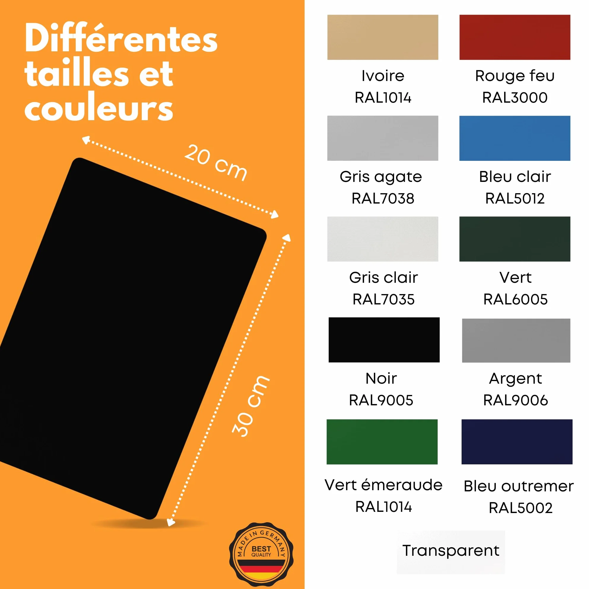 Patchs de réparation autocollants 30 x 20 cm Noir RAL9005 pour camions remorques tentes