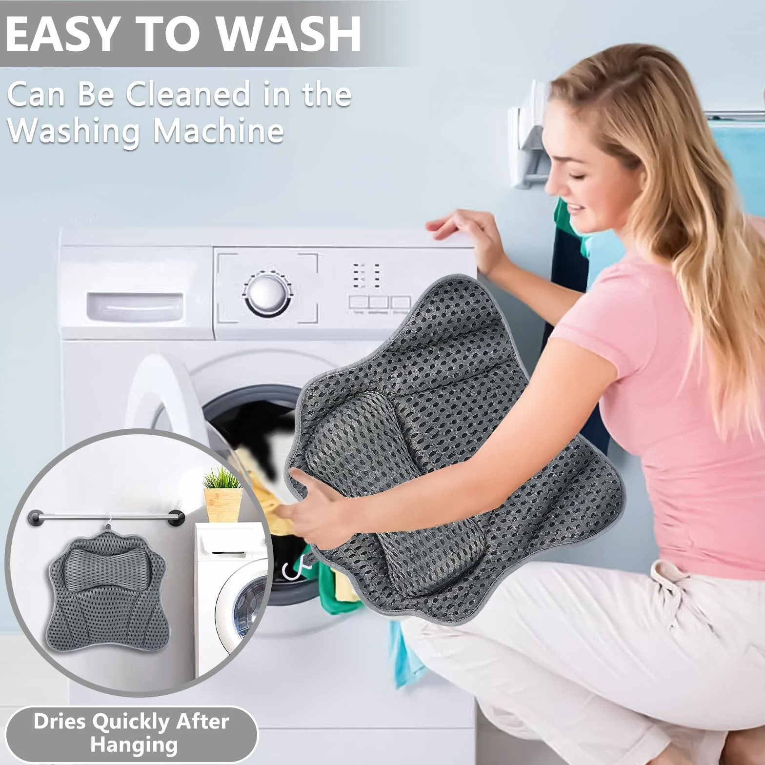 Oreiller de Bain Coussin Baignoire Technologie 4D Air Mesh 6 Ventouses Gris 41x48cm