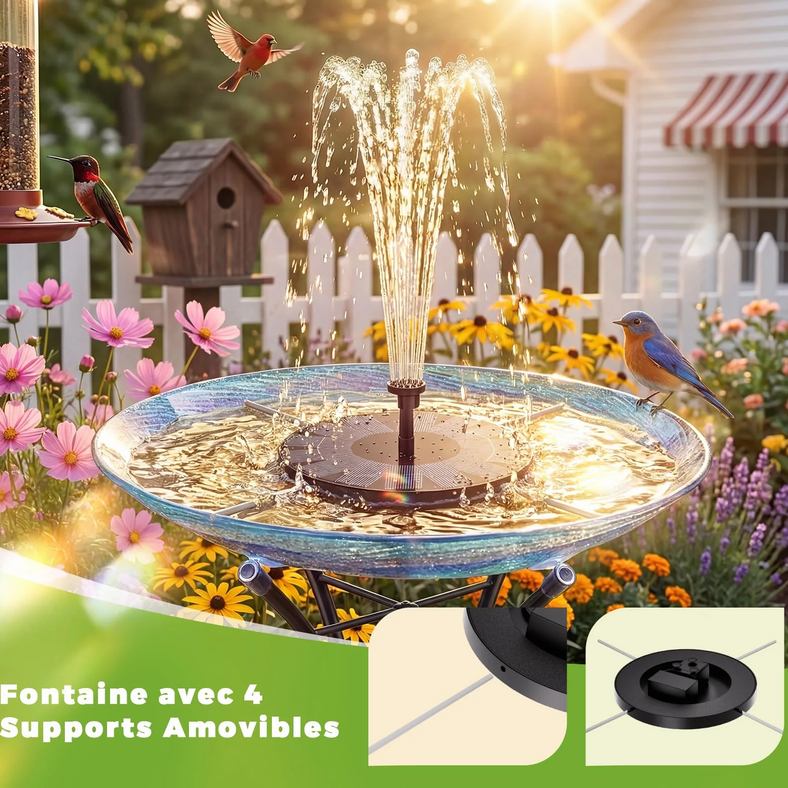 AISITIN Fontaine Solaire Extérieur 2.5W Flottante Pompe Bassin avec 6 Buses pour Bain d'oiseaux
