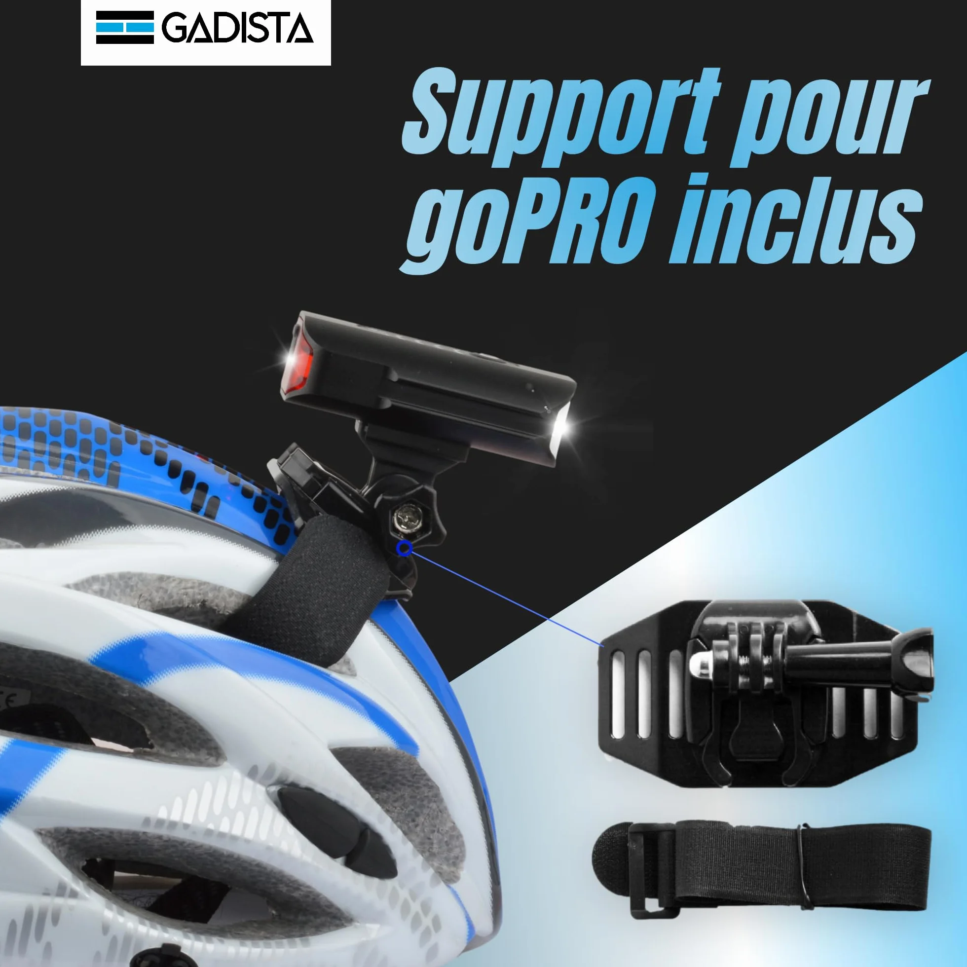 GADISTA France, Set Lumiere Velo Avant et Arriere en Aluminium avec Affichage du Niveau de Batterie d'excellente Fabrication. eclairage Velo puissantes Rechargeable USB, Lampe Velo, Clignotant vélo